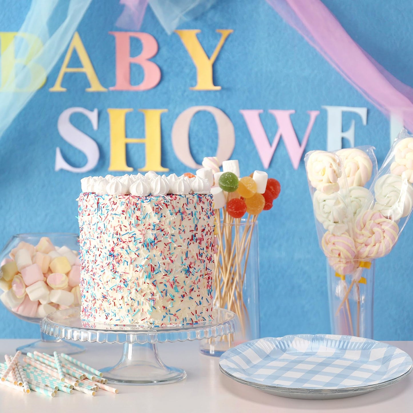 Tioncy 40 Pieces Gingham Cake Dessert Paper Plates 9 Inch Pastel Round Picnic Paper Plates Disposable Checkered Dinnerware Tableware for Picnic Wedding Birthdays Baby Shower Camping Party 4 Colors