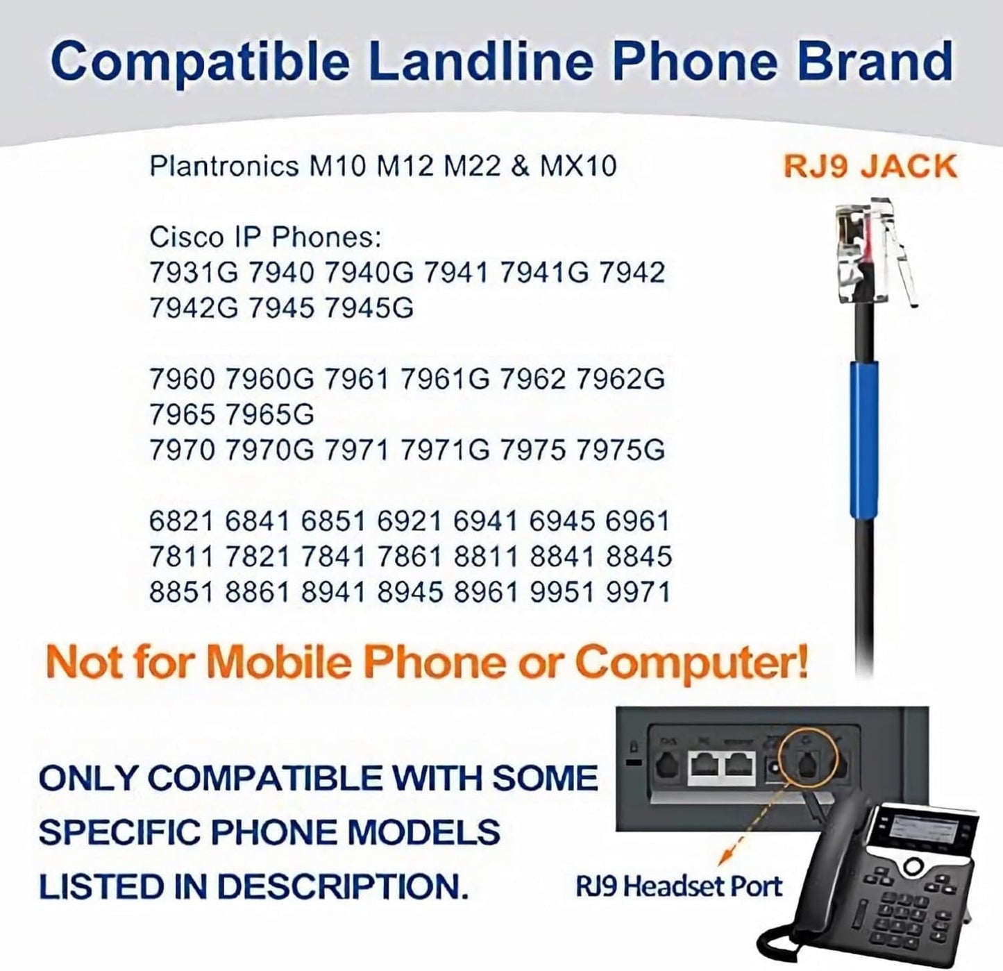 Wantek Wired Phone Headset with Microphone Noise Cancelling, RJ9 Telephone Headsets Compatible with Cisco IP Phones 6841 6951 7821 7841 7861 7940 7942 7945 7960 7962 7965 7975 8811 8841 8865 8961