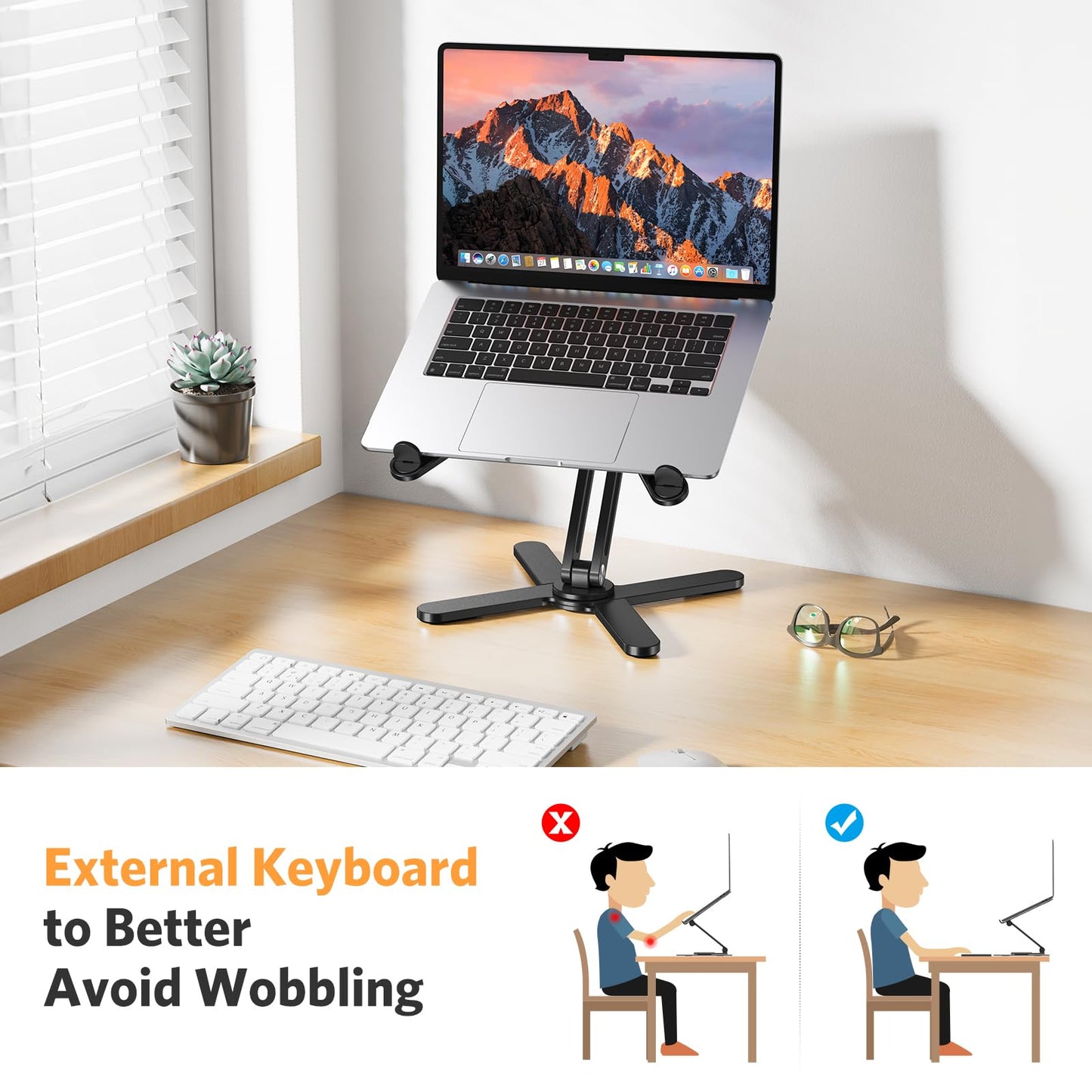 OMOTON Foldable 360 Rotating Laptop Stand for Desk, Adjustable Computer Stand Riser for Collaborative Work, Easy Storage Aluminum Holder Fit for All Laptops up to 16 inches (Black)