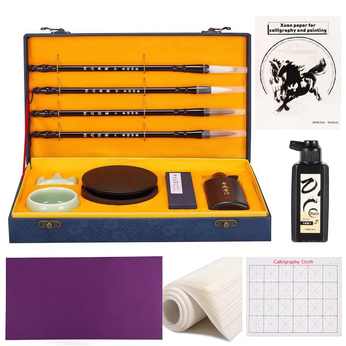 Corciosy Chinese Calligraphy Brushes Gift Set,Professional Sumi Water Writing, Japanese Painting Set for Beginners (Blue)