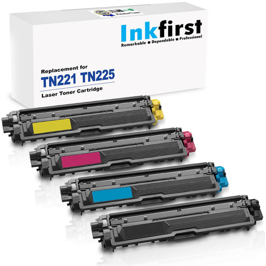 1 Set of 4 Inkfirst® Toner Cartridges Compatible Remanufactured for Brother TN221 TN225 TN-221 TN-225 Black, Cyan, Magenta, Yellow MFC-9130CW MFC-9330CDW MFC-9340CDW HL-3170CDW HL-3170CW HL-3140CW