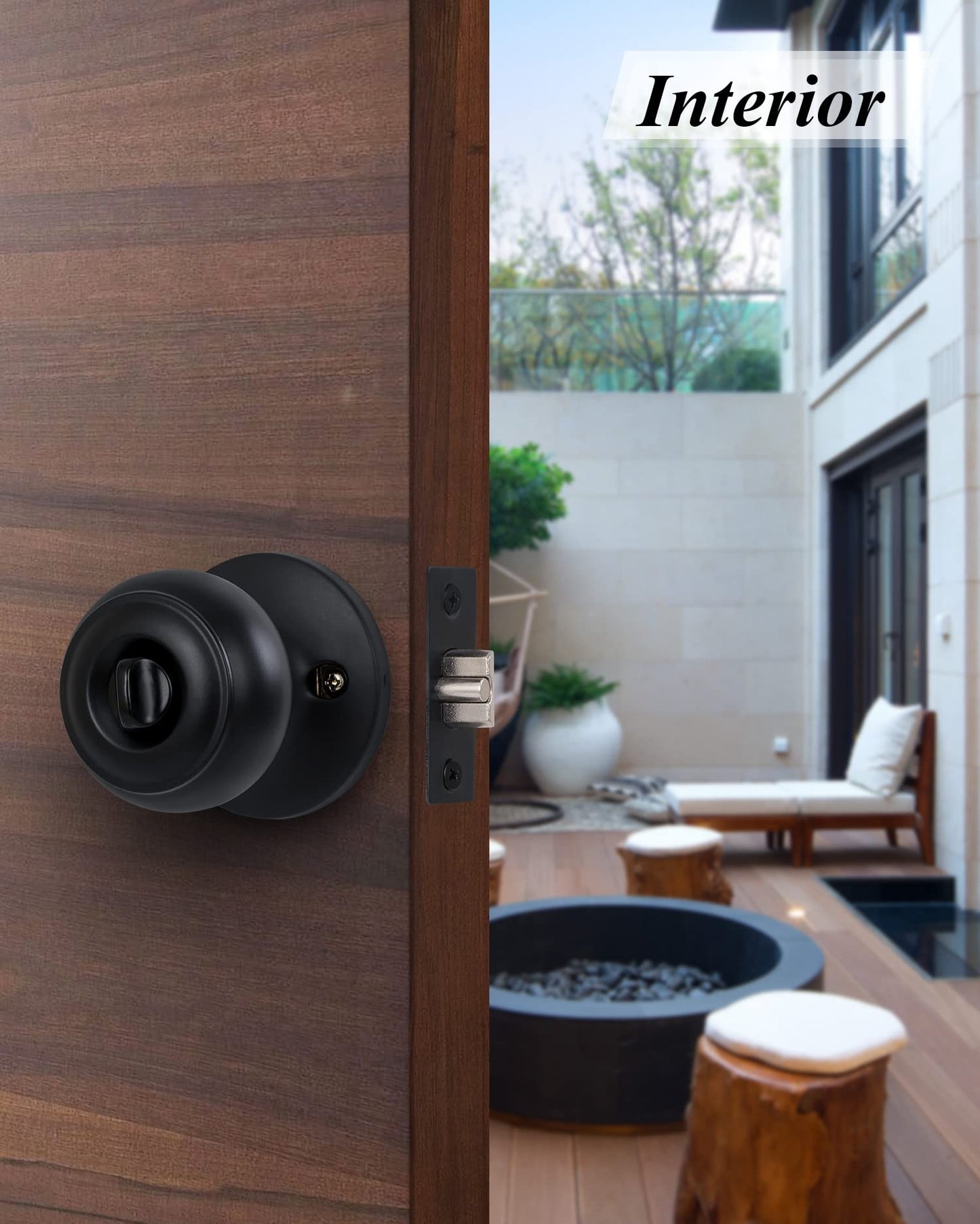(2 Pack) Entry Door Knobs with Lock and Keyed Alike, Interior/Exterior Flat Ball Door Locks for Bedroom/Bathroom/Front/Offic Doors, Matte Black Finish