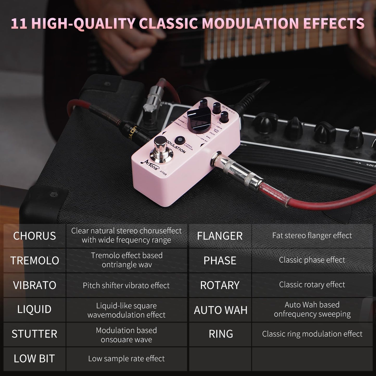 AITONE Modulation Pedal for Electric Guitar with Chorus Flanger Tremolo Phaser Vibrato Multi Digital Guitar Pedals 11 Modulation Modes (AT-03)