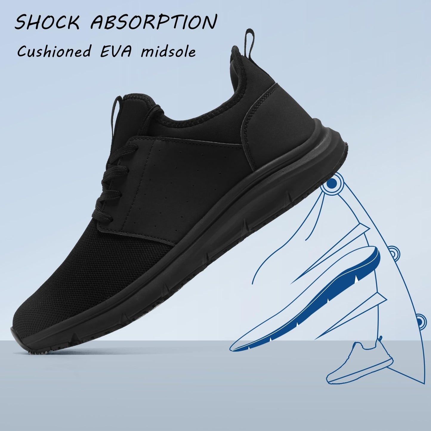 ZIGSAM Men Non Slip Shoes Food Service Work Kitchen Chef Slip Resistant Restaurant Slip on Sneakers Walking Cushion Working Footwear, 10.5 Black