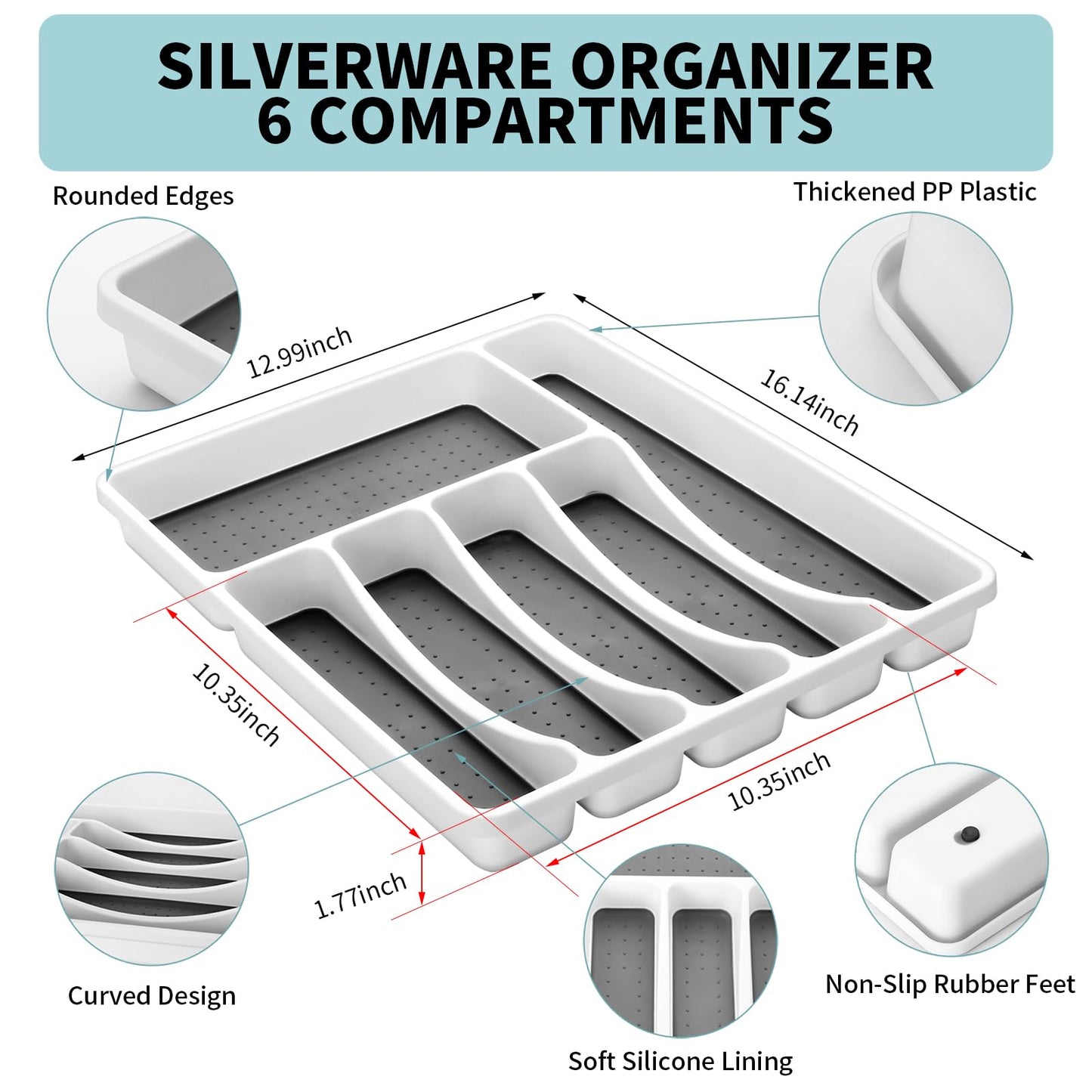 53PCS Silverware Set for 8 with Flatware Drawer Organizer, Stainless Steel Cutlery Set with Steak Knives, Include Spoons and Forks Set & Serving Utensils, Dishwasher Safe, Heavy Duty, Silver