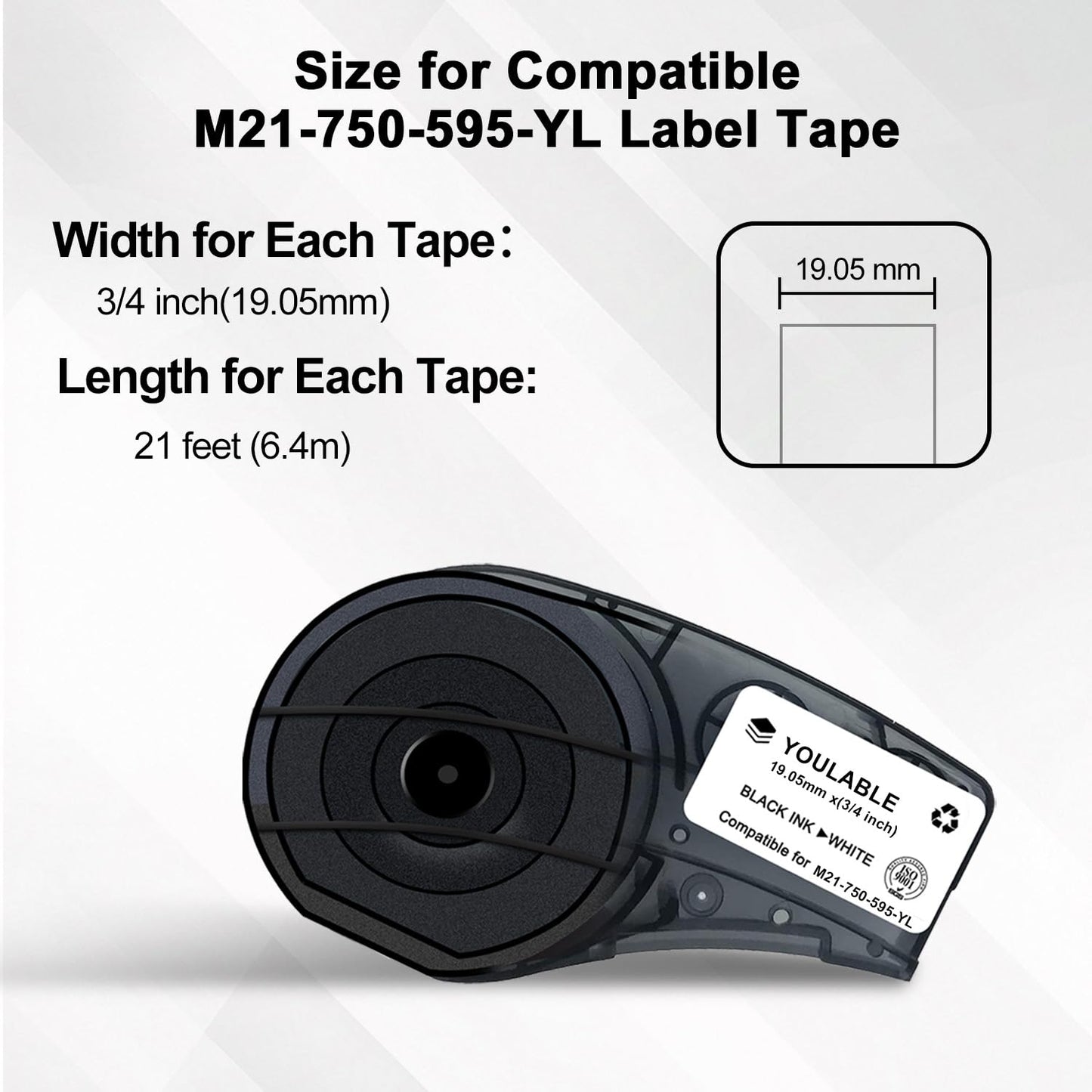M21-750-595-WT Compatible for (M21-750-595-WT) All-Weather Vinyl Label for Indoor/Outdoor ID, Black on White- for M210, M210-LAB, M211, BMP21-PLUS and BMP21-LAB Printers, 0.75" W 21" L (3 Pack) ﻿