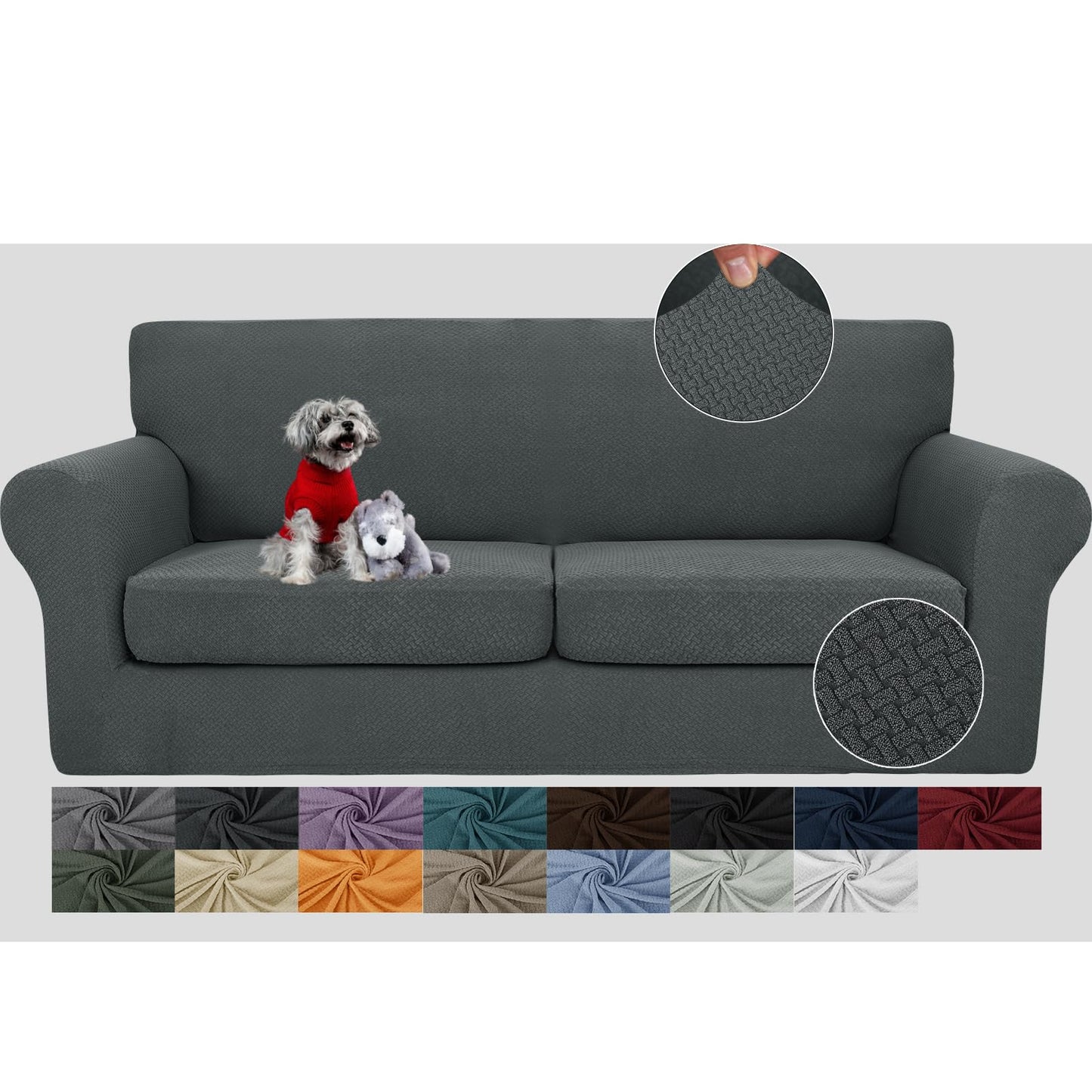 JIVINER 3 Pieces Couch Covers for 2 Cushion Couch Stretch Sofa Slipcover with 2 Extra Large Seat Cushion Covers Thick Fitted Loveseat Sofa Covers for Living Room (XL Loveseat, Dark Gray)