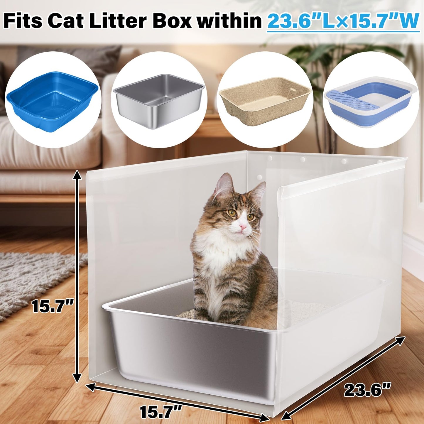 Holintan Litter Box Shield, 23.6"x15.7"x15.7"(Height) XL Litter Box Splash Guard Without Leakage, High Sided Cat Litterbox Pee Shields Easy Clean for Pet Cat/Kitty/Kitten(Without Pan)