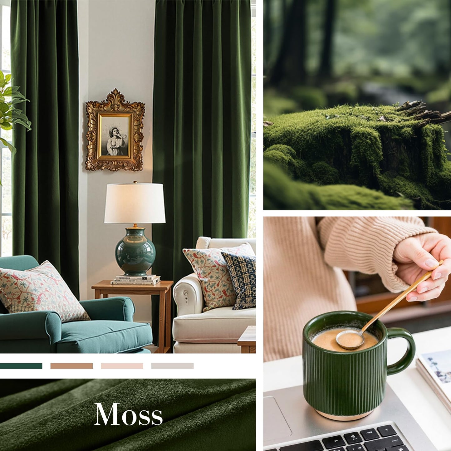 Lazzzy Dark Green Velvet Curtains 84 Inch Long 2 Panels Blackout Thermal Insulated Curtain Drapes for Bedroom Living Room Darkening Window Treatments Rod Pocket Moss Green