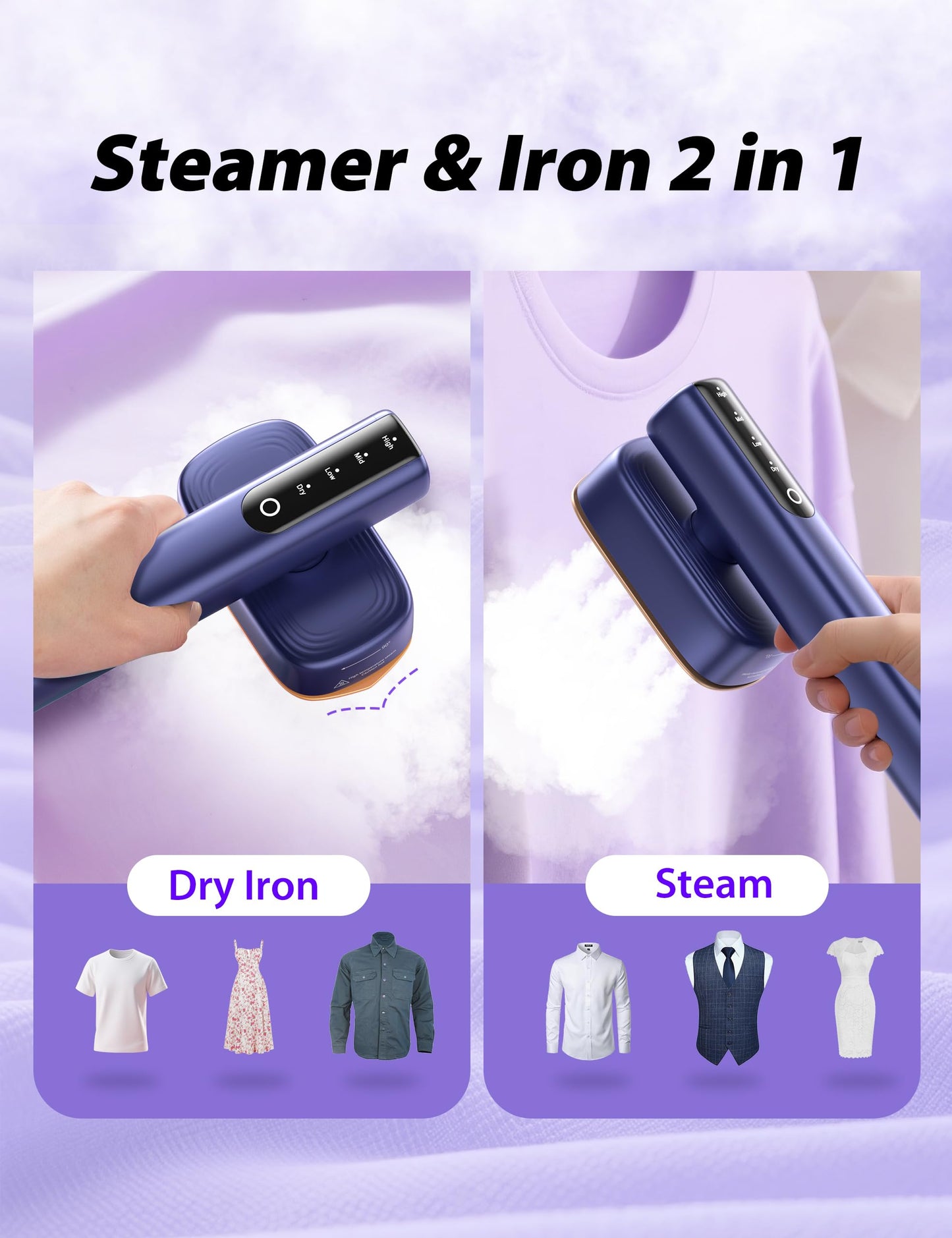 Steamer for Clothes Portable Handheld Garment Steamer,15s Fast Heat-up,180ml Tank,Steamer Ironing Gloves,35 Minutes of Continuous Ironing for Travel and Home(Navy Blue)
