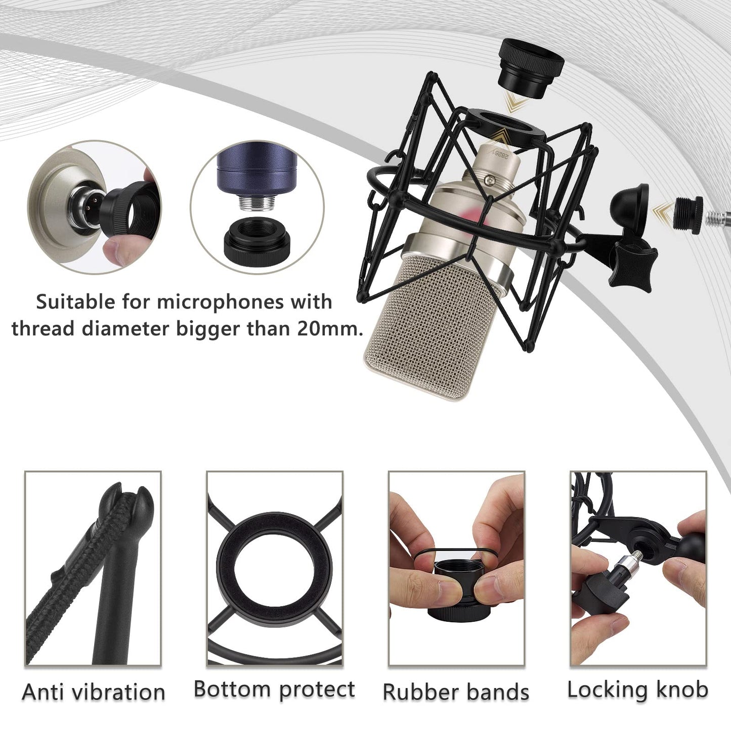 Geekria for Creators Microphone Shock Mount Compatible with Neumann U87, TLM193, TLM127, M149, TLM102, TLM103, Mic Anti-Vibration Suspension Adapter Clamp Mic Holder Clip (Black/Metal)