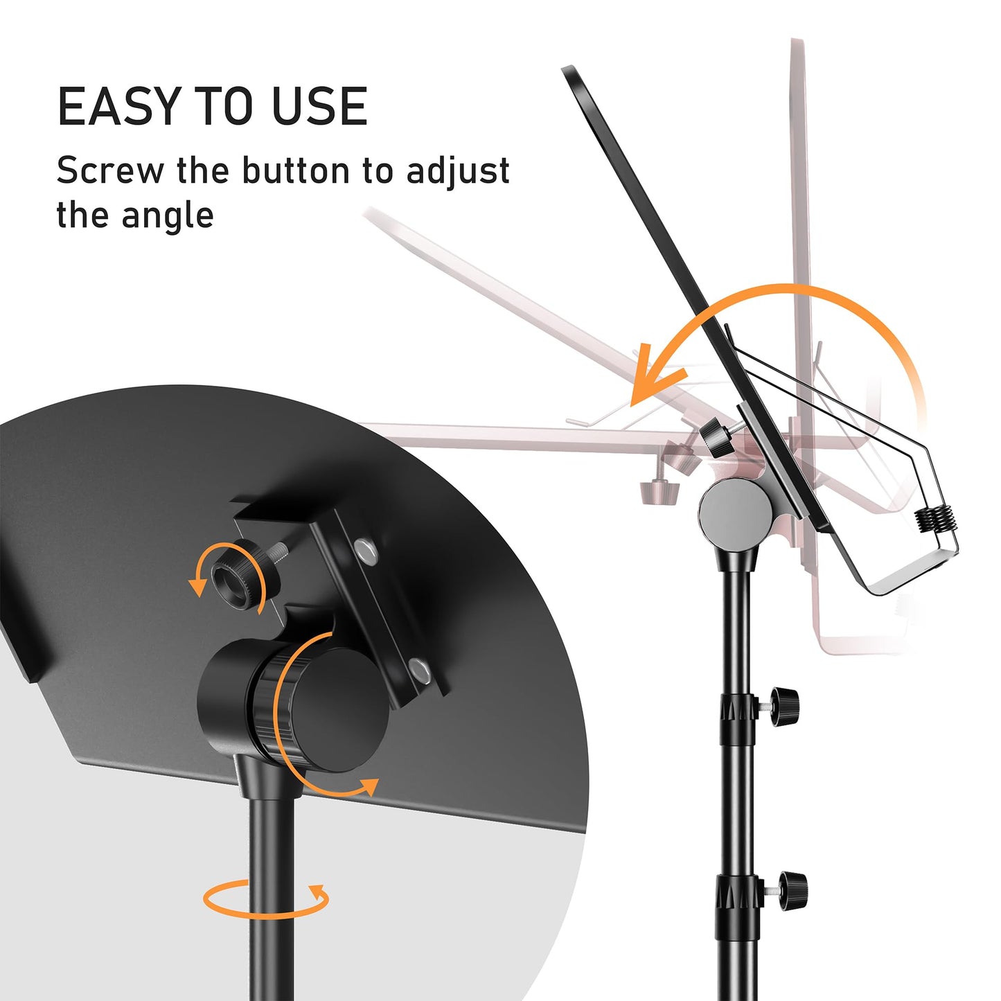 5 in 1 Dual-use Sheet Music Stand & Desktop Book Stand, Height Adjustable from 23.6-59 in, Folding Music Stand with Portable Carrying Bag, Sheet Music Folder & Rechargeable Music Stand Light