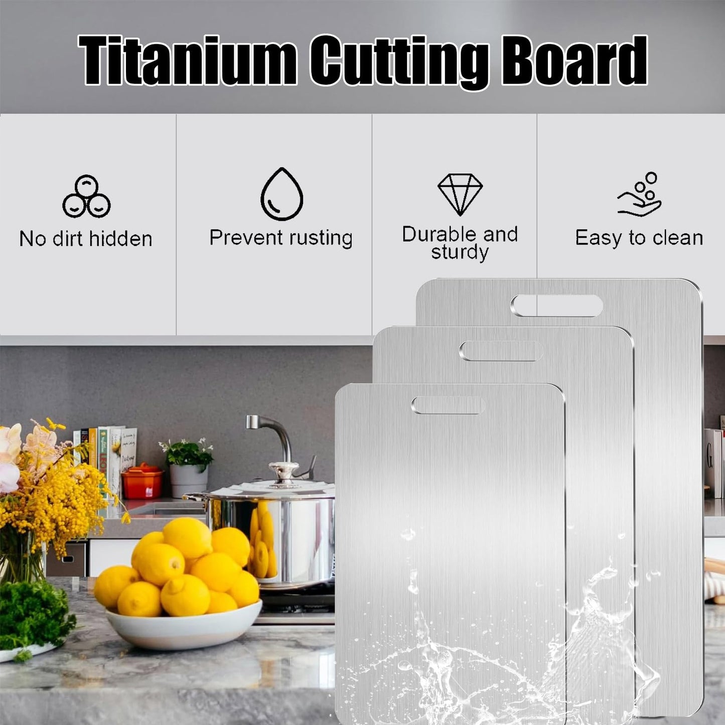 2PC Titanium Cutting Board,2026 New Upgrade 100% Pure Titanium Cutting Board for Kitchen,Double-Sided Food-Grade Metal Chopping Boards,Easy to Clean, Non-Stick & Odor-Resistant(S+L)