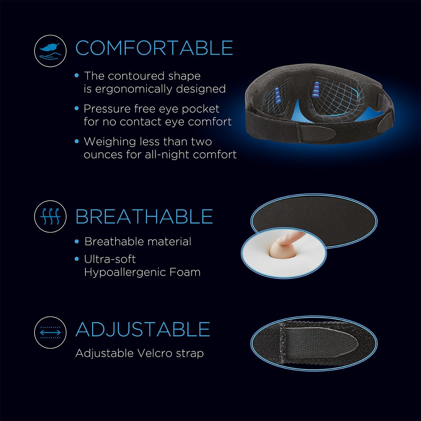 Advanced Glo to Sleep Eye Mask, Nighttime Adult Sleep Aid for Men & Women, Deep REM Sleep, Relaxation, Red & Blue lighting, patented Sleep Enhancement Technology helps you fall asleep quickly.