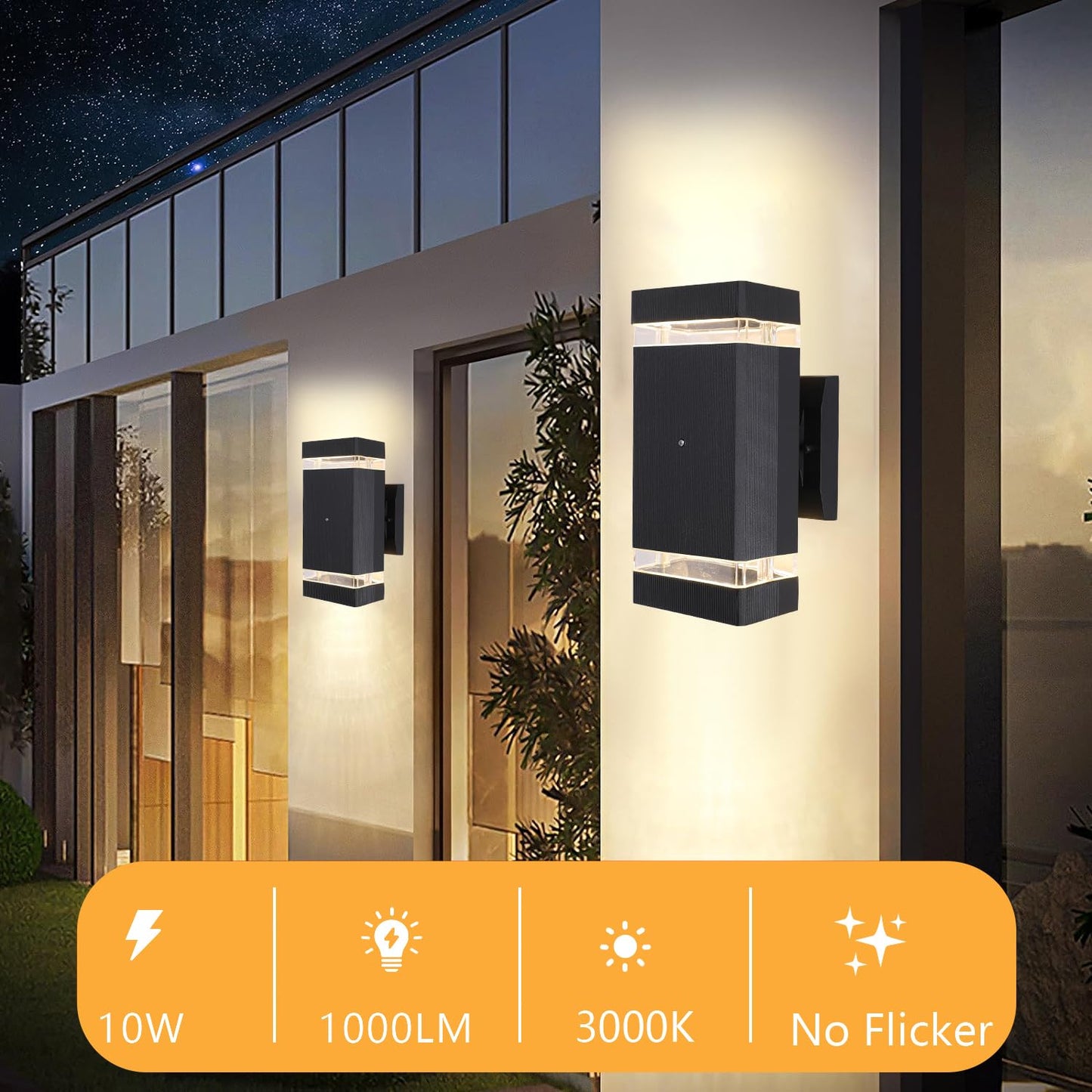 HCIDNLI Dusk to Dawn Sensor Outdoor Wall Light Fixture, Up Down LED Porch Wall Lights Sconce, Black Waterproof Exterior Lighting Wall Mount Aluminium Outdoor Lights for House