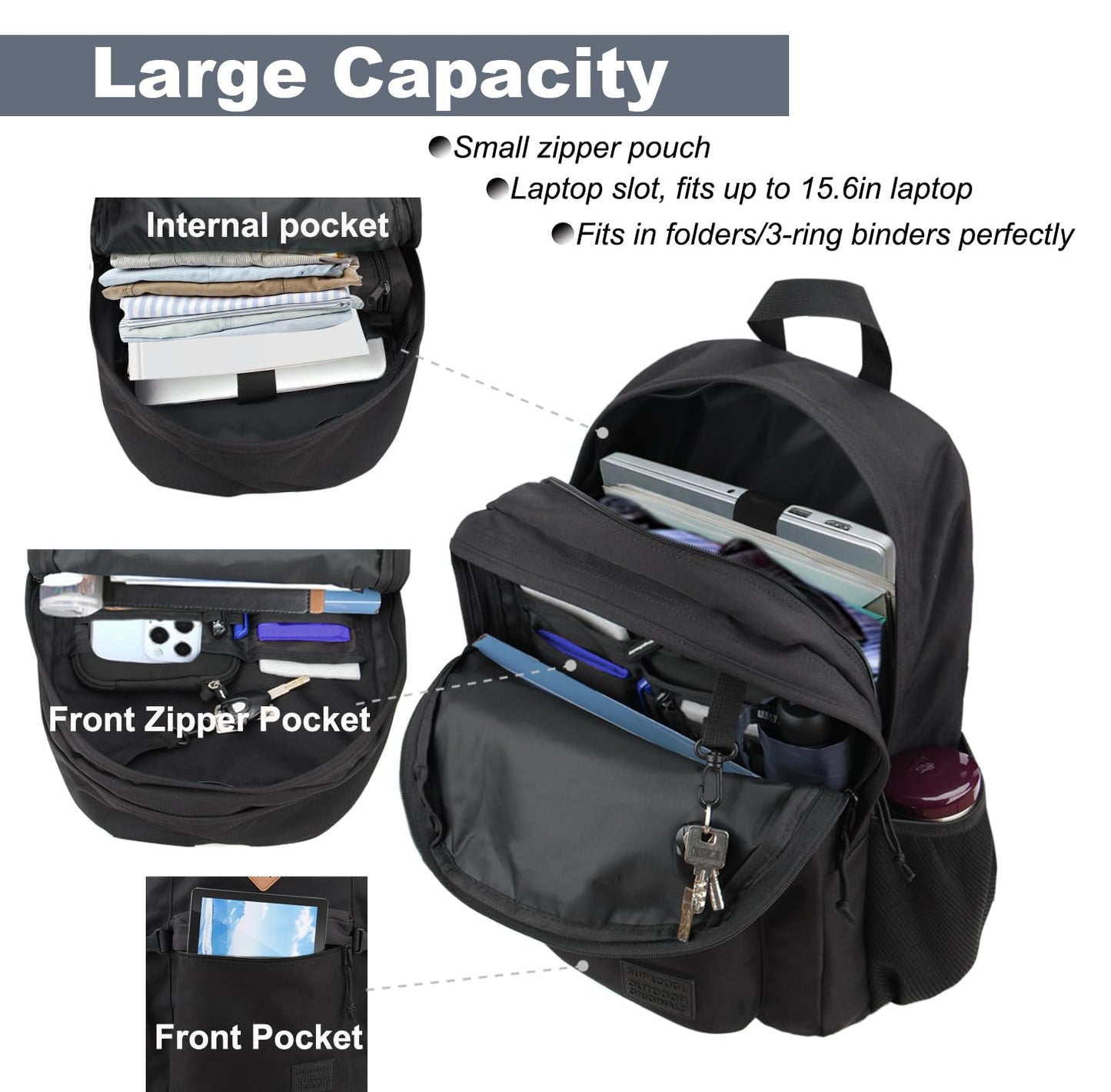 SUPACOOL Lightweight Casual Backpack for Men and Women, Travel Backpack, Large Backpack for Boys and Girls, black, Mittelgroße
