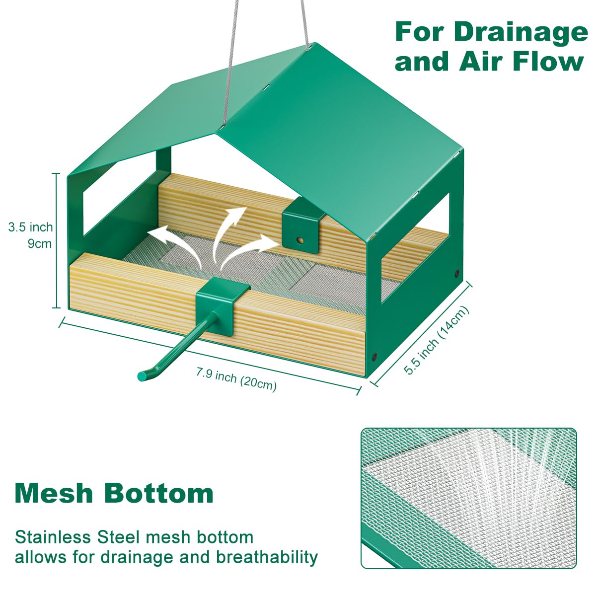 FANHAO Metal Bird Feeder for Outdoor Hanging, Wild Bird Feeder House with Rust-Resistant Mesh, Hanging Platform Bird House Feeder for Attracting Birds, Weatherproof, Easy to Clean & Refill