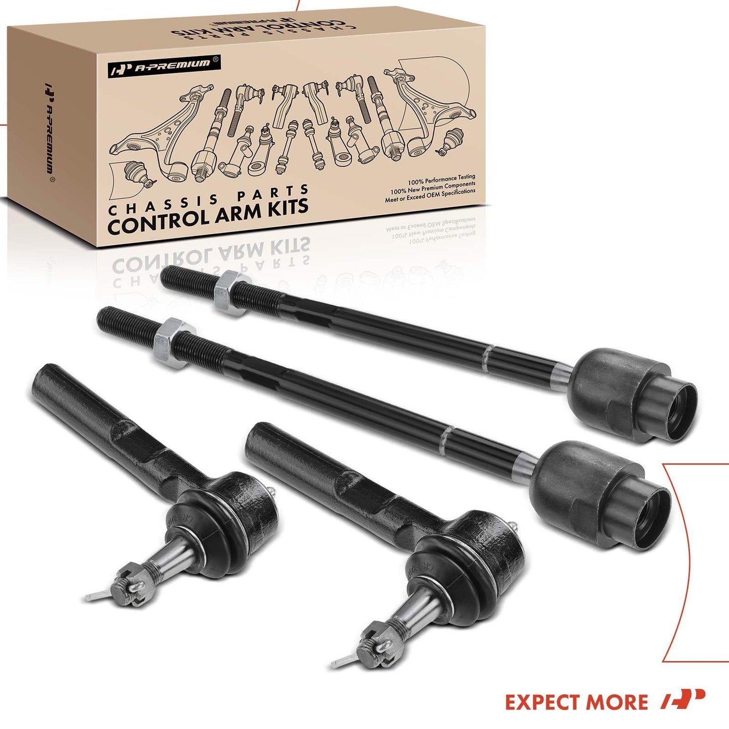 A-Premium 4Pcs Front Inner and Outer Tie Rod End Complete Kit, Compatible with Chevrolet Malibu 2004-2012, Saturn Aura 2007-2009, Pontiac G6 2005-2010