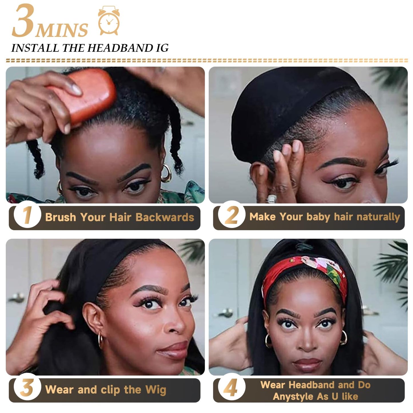 Headband Wigs Human Hair 12 Inch Bob Headband Wigs For Black Women Wear And Go Short Bob Wigs Glueless Wigs Human Hair Natural Black Headband Wig Human Hair Straight 150% Density
