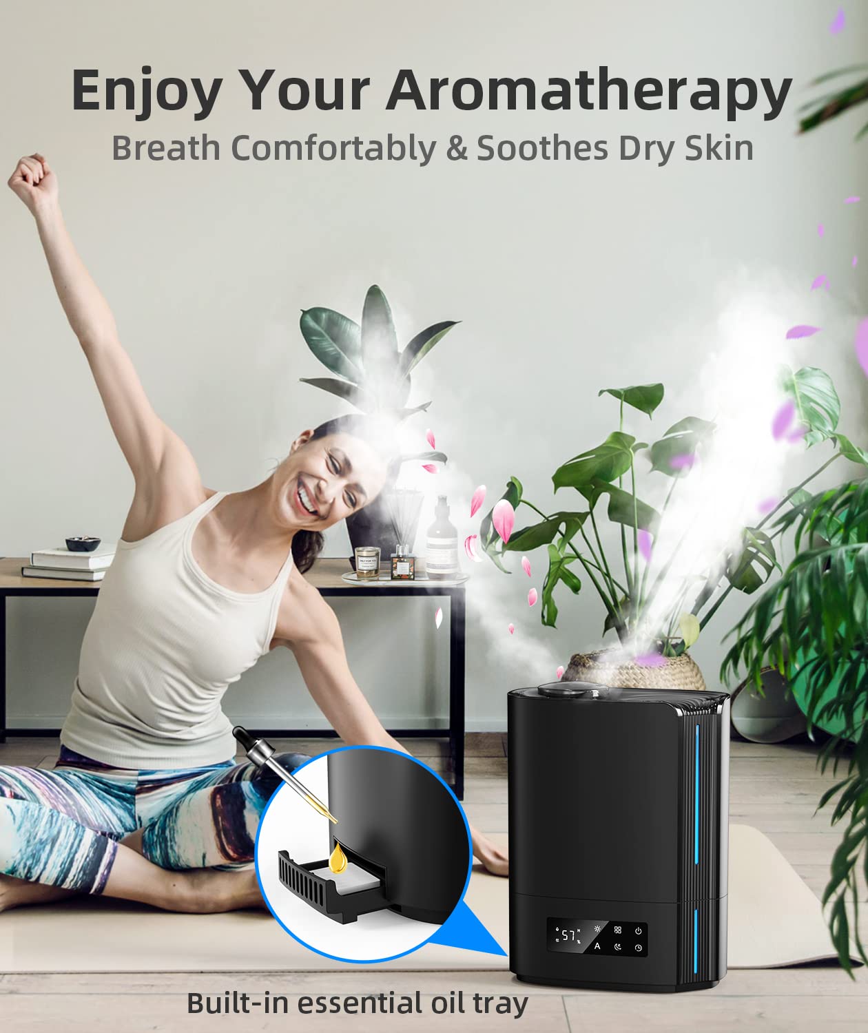 BREEZOME 6L Humidifiers for Bedroom Large Room, Ultrasonic Top Fill Cool Mist Humidifiers & Essential Oil Diffuser for Baby, Nursery, Plants, Last up to 60 Hours, Smart Humidistat Control, Quiet