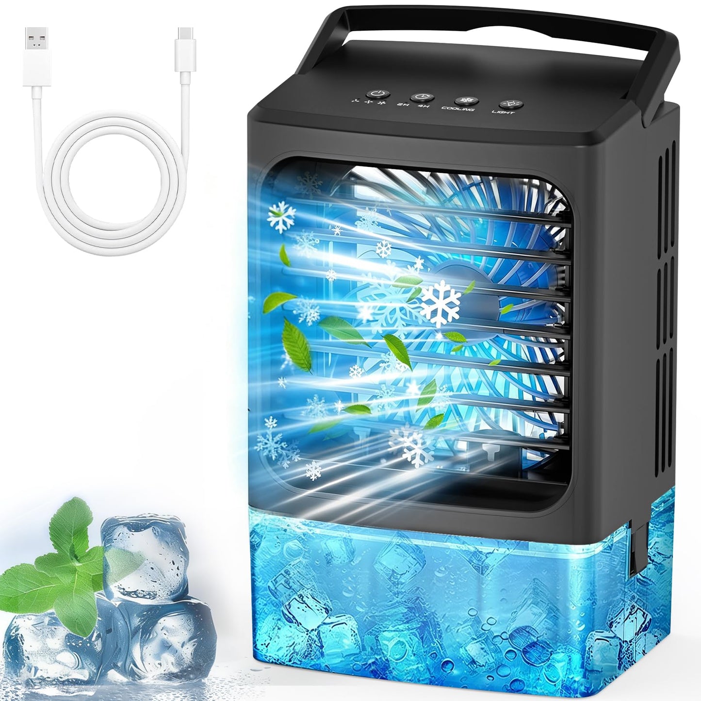 Portable Air Conditioner,Upgraded Small Air Conditioner Personal Air Cooler Mini Evaporative Cooler 3 Wind Speed Portable Small AC with 7 Night Light for Room Home Bedroom Office