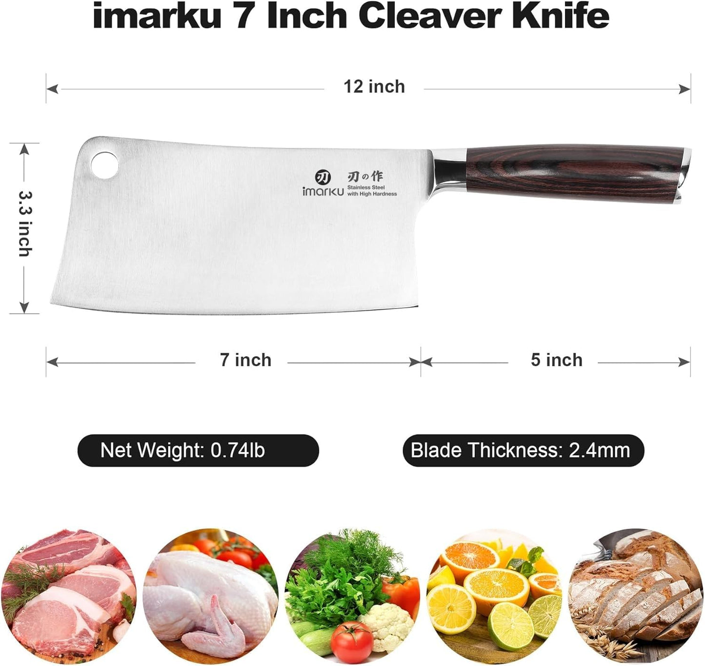 imarku Cleaver Knife 7 Inch Meat Cleaver - SUS440A Japan High Carbon Stainless Steel Butcher Knife with Ergonomic Handle, Ultra Sharp Knife, Kitchen Gadgets for Home/Restaurant,Perfect Gifts