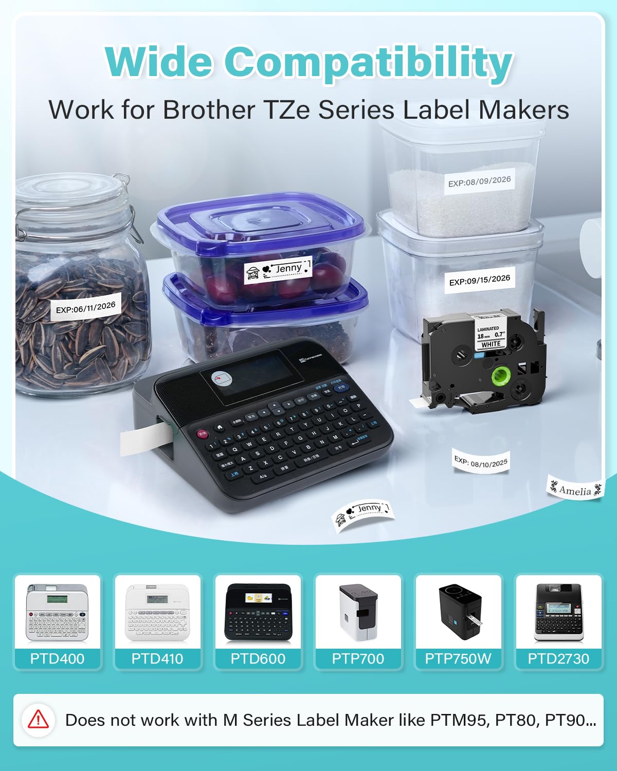 5 Pack TZe-241 TZe241 Label Maker Tape 18mm Compatible with Brother P-Touch TZe Tape 18mm 0.7" TZ-241 Laminated White TZe Tz Tape 18mm White for Brother Ptouch PT-D400 PTD410 PTD600 PT-D610BT