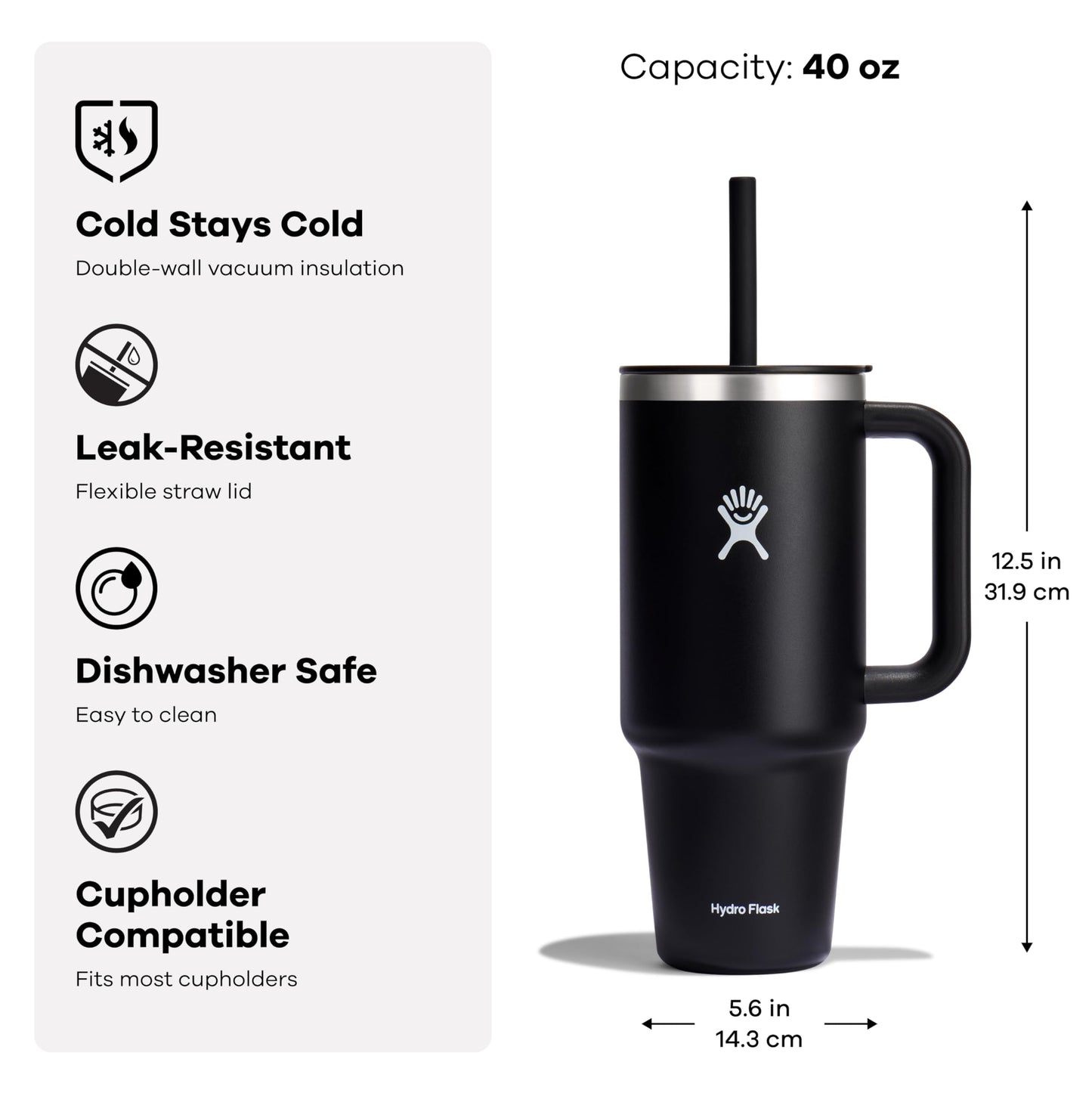 Hydro Flask 40 Oz All Around Stainless Steel Travel Tumbler with Leak Resistant Flexible Straw Press-in Lid, Ivory Rose Gold