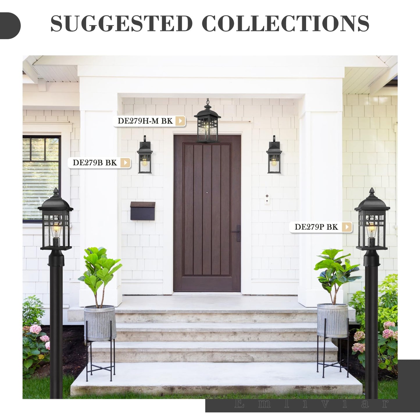 EMLIVIAR Farmhouse Outdoor Post Light for Fence, 1-Light Exterior Post Lamp for Patio Porch with Seeded Glass, 16" Height in Black Finish, DE279P BK