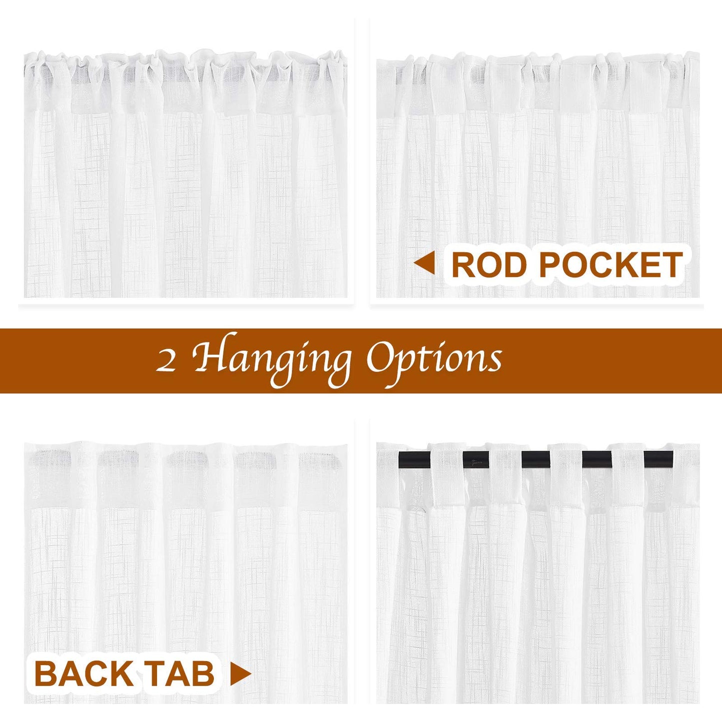 NICETOWN Linen Textured White Sheer Curtains 84 inches Long for Living Room, Semi Sheer Voile Panels Rod Pocket & Back Tab Design Translucent Privacy Protect for Bedroom/Kitchen, 52W x 84L, Set of 2