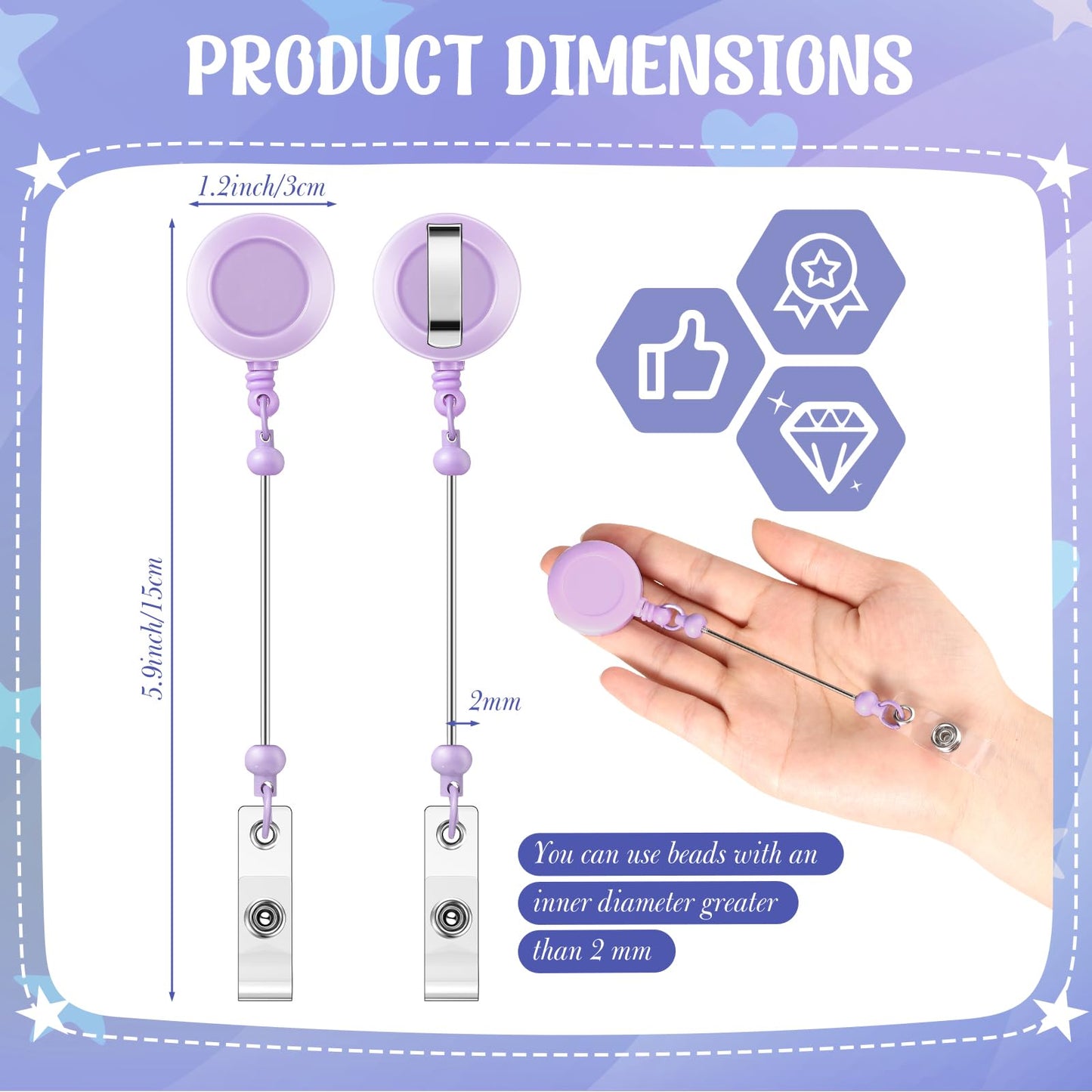 Sayglossy 50 Pcs Beadable Badge Reel Retractable Clips Holder for Beads Bulk Blank Bar ID Name Badge Reels with Belt Clip Beadable Items for Nurse Teacher Office Jewelry DIY Gift, 19.69 inches/ 50 cm