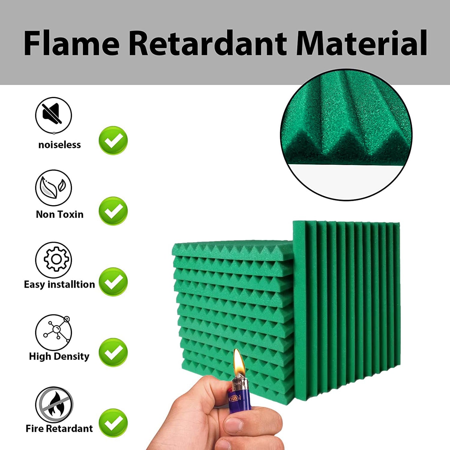 TEMGCUAM 24 Pack Sound Proof Foam Panels | 1"×12"×12" Quick-Recovery Soundproof Wall Panels | High Density Sound Dampening Panels for Home Studio | With Adhesive Stickers 120PCS (Green)