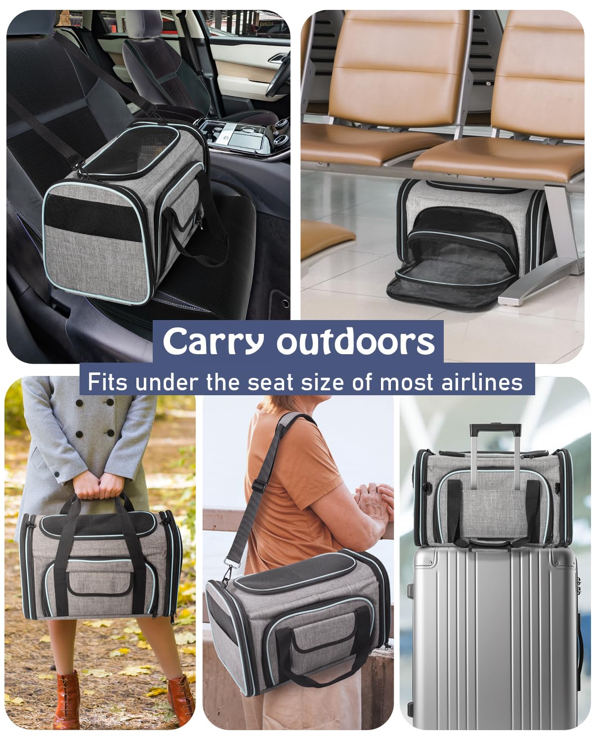 Siivton Cat Carrier,4 Sided Expandable Pet Carrier for Travel,Collapsible Soft-Sided Carriers with Removable Fleece Pad and Shoulder Straps,Airline Approved(17.5"x 11"x 11")
