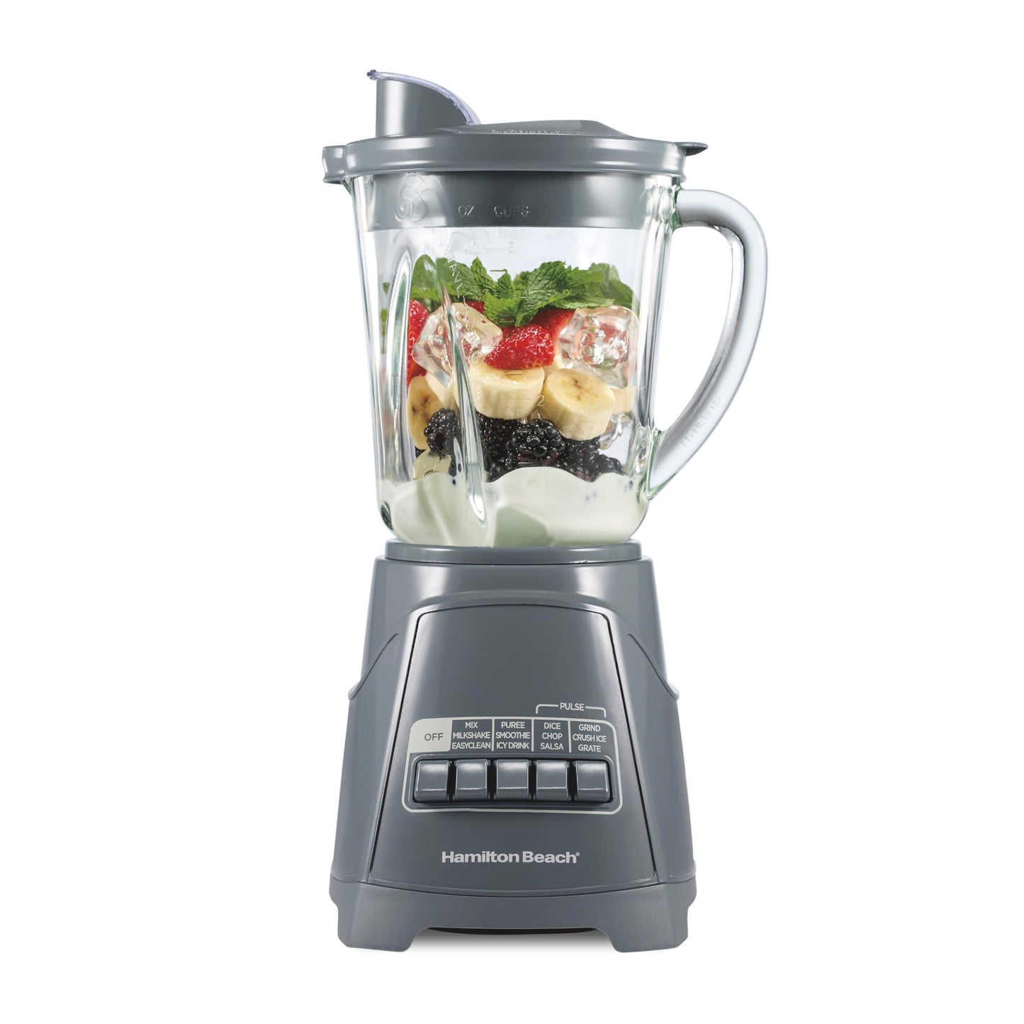 Hamilton Beach Power Elite Blender for Smoothies, Ice Crush & Puree, 700 Watts, 40 oz Glass Jar, 12 Functions, Wave~Action System, Slate Gray, 58153J