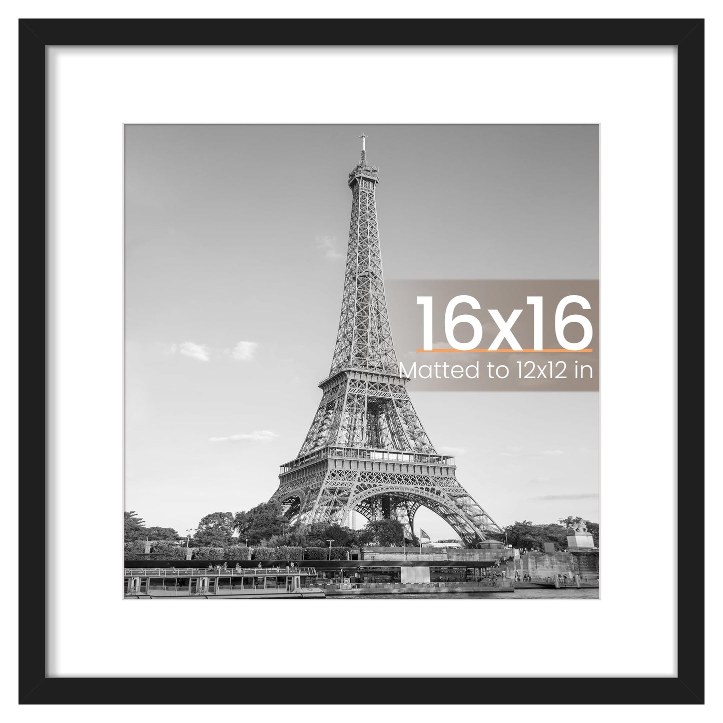 upsimples 16x16 Picture Frame, Display Pictures 12x12 with Mat or 16 x 16 Without, Wall Hanging Square Frames, Black, 1 Pack