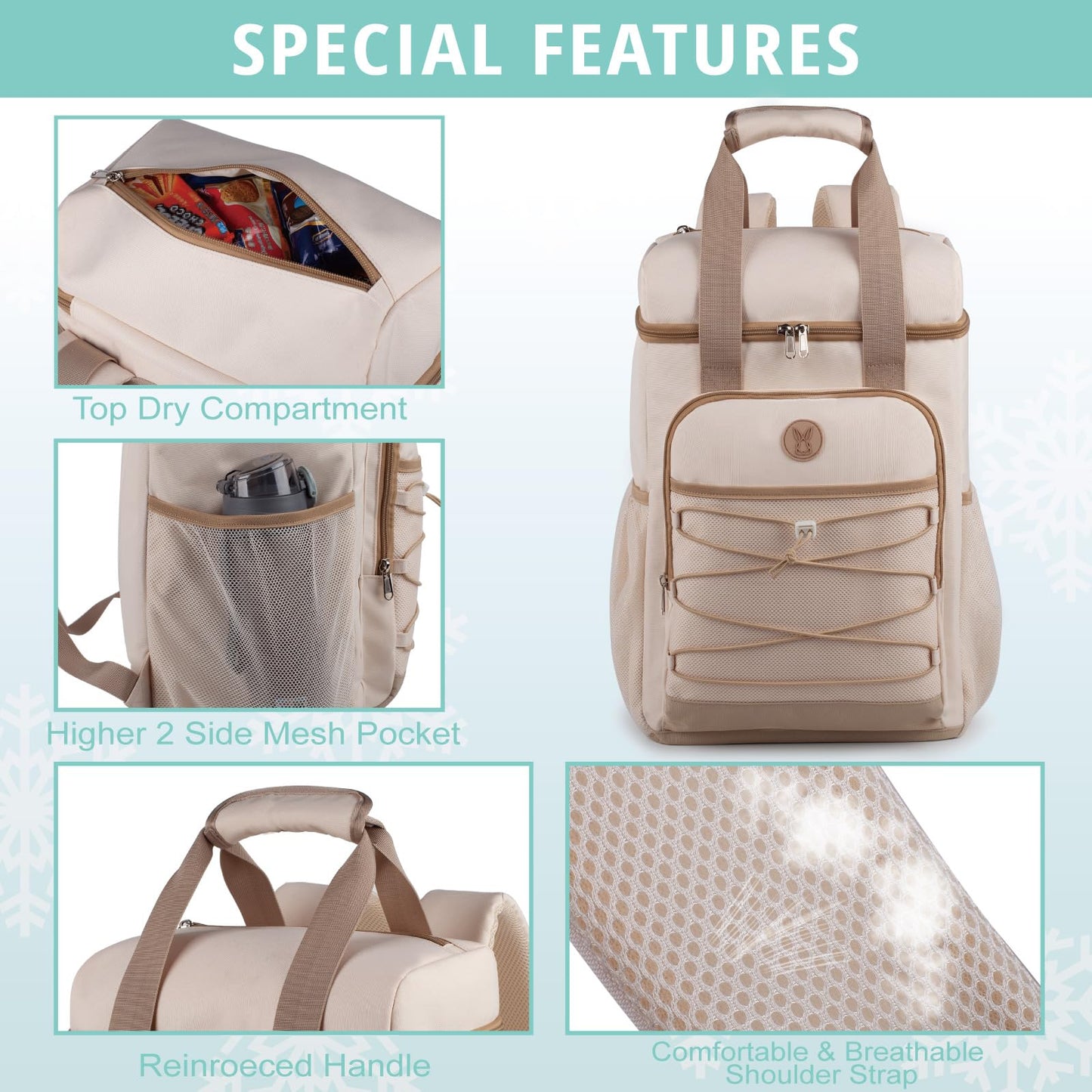 Cooler Backpack with Padded Top Handle,Lightweight Back Pack Coolers Insulated Leak Proof,Large Capacity Ice Chest for Women Men Beach Camping Picnic Fishing Hiking