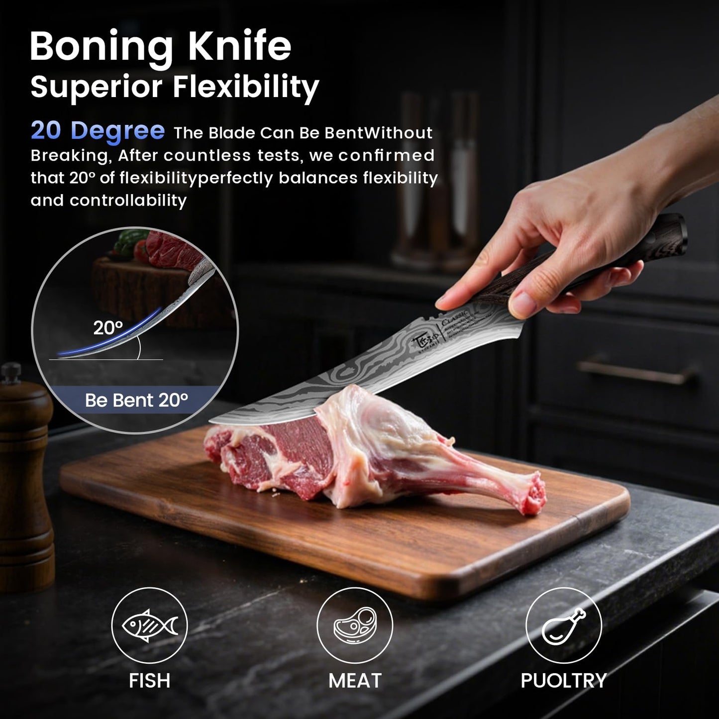 SYOKAMI BBQ Carving Knives Set, Brisket Slicing Knife and Boning Knife for Meat Cutting, Razor Sharp Japanese Style High Carbon Steel Kitchen Knives, Wood Ergonomic Full Tang Handle, Ideal for Gift