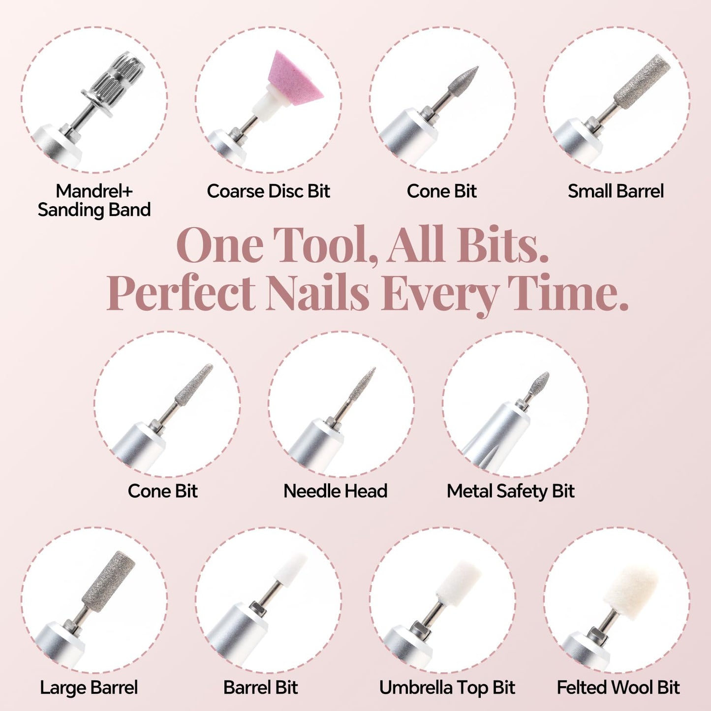 Emmuic Professional Cordless Electric Nail Drill Kit - 35,000 RPM Rechargeable Nail File Kit for Acrylic/Gel Nails, Manicure & Pedicure, Portable File with LCD Display for Home & Salon