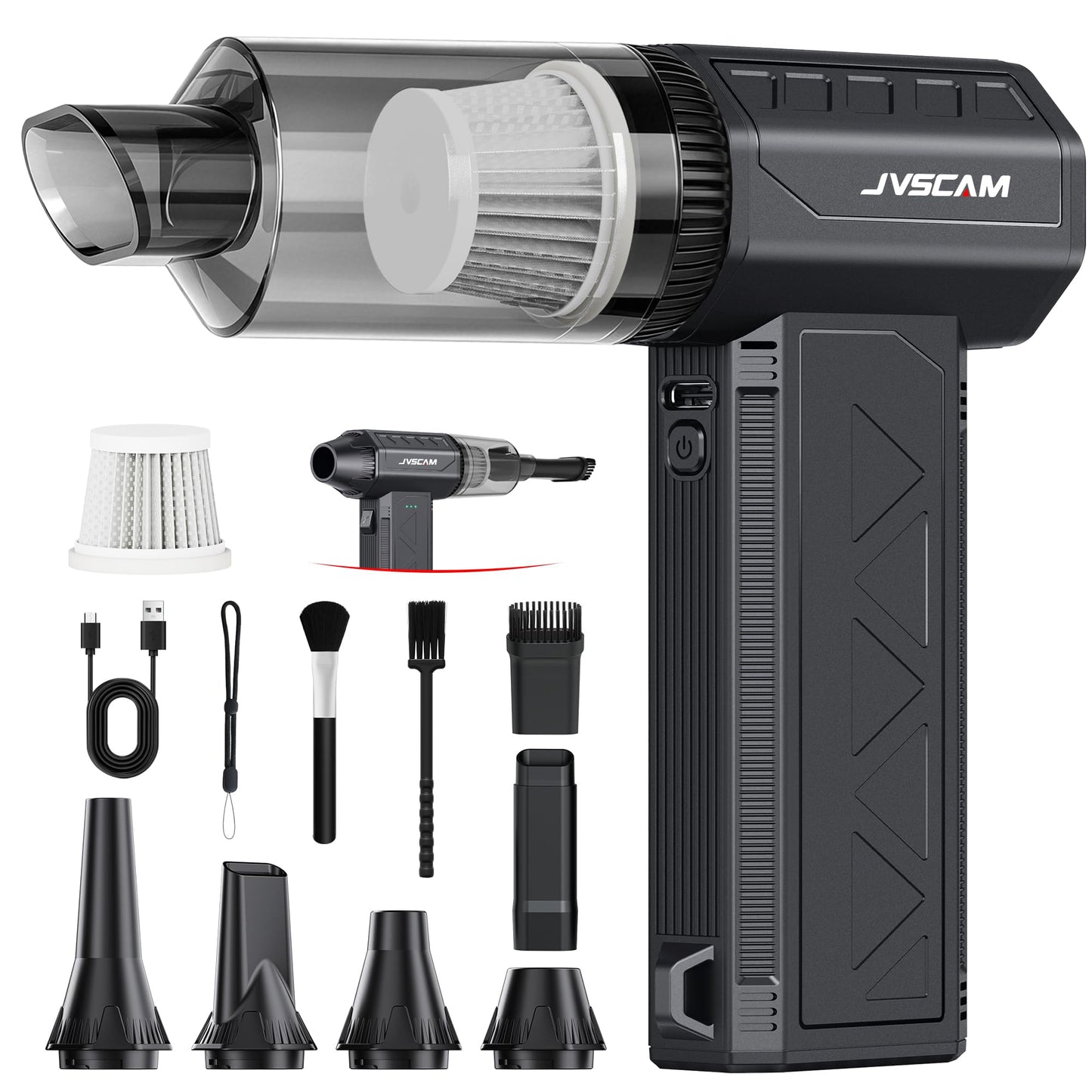 JVSCAM Compressed Air Duster,150000RPM Electric Air Duster, Vacuum Cleaner & Bag Vacuum 3-in-1, Rechargeable with 3-Gear Adjustable Wind Speed for Keyboard,Computer,Car,Home and Storage Bag Sealing