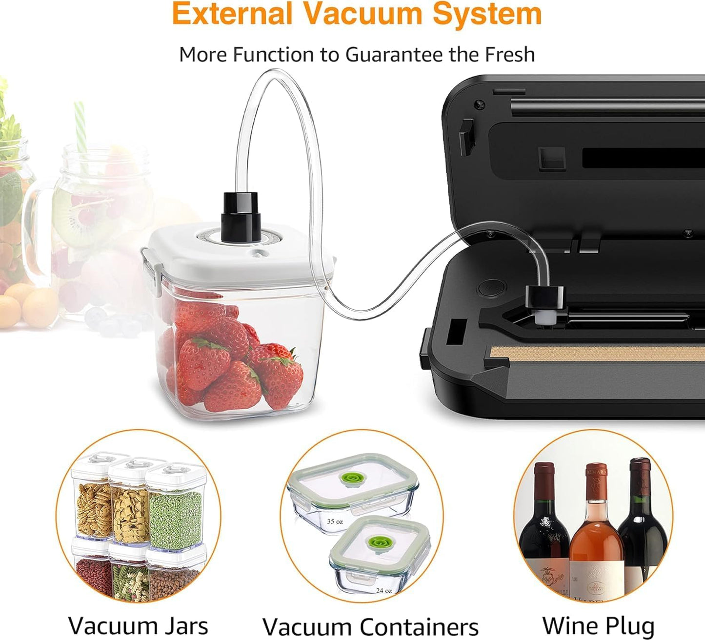 MEGAWISE Vacuum Sealer Machine, 80kPa Food Sealer with Dry & Moist Modes, Built-in Cutter, 10 Vacuum Bags and Accessory Hose, Compact One-Touch Sealing System for Meal Prep and Sous Vide