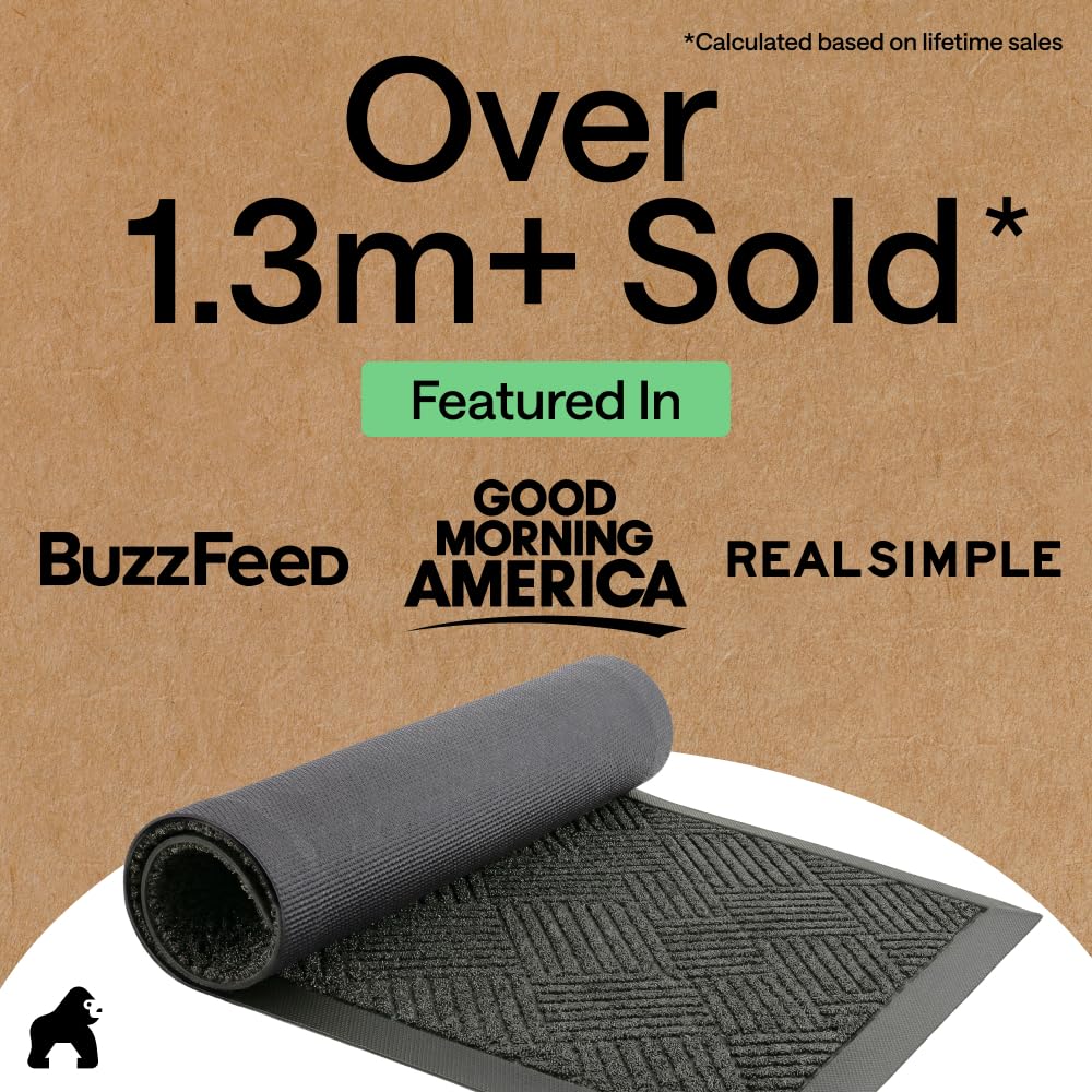 GORILLA GRIP Durable Natural Rubber Door Mat, Waterproof, 23x35, Low Profile, Heavy Duty Welcome Doormat for Indoor and Outdoor, Easy Clean, Rug Mats for Entry, Patio, Busy Areas, Gray Diamond