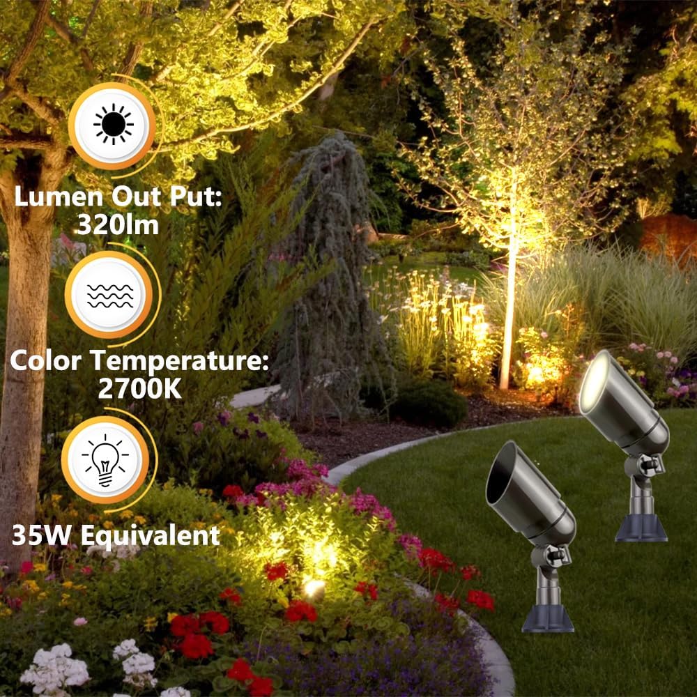 Cheopha Low Voltage Landscape Lighting 12 Volt Landscape Lights, Free LED 4W MR16 Landscape Spot 2700K, IP67 Waterproof Aluminum Body for Garden, Lawn, Yard Lights 2-Pack