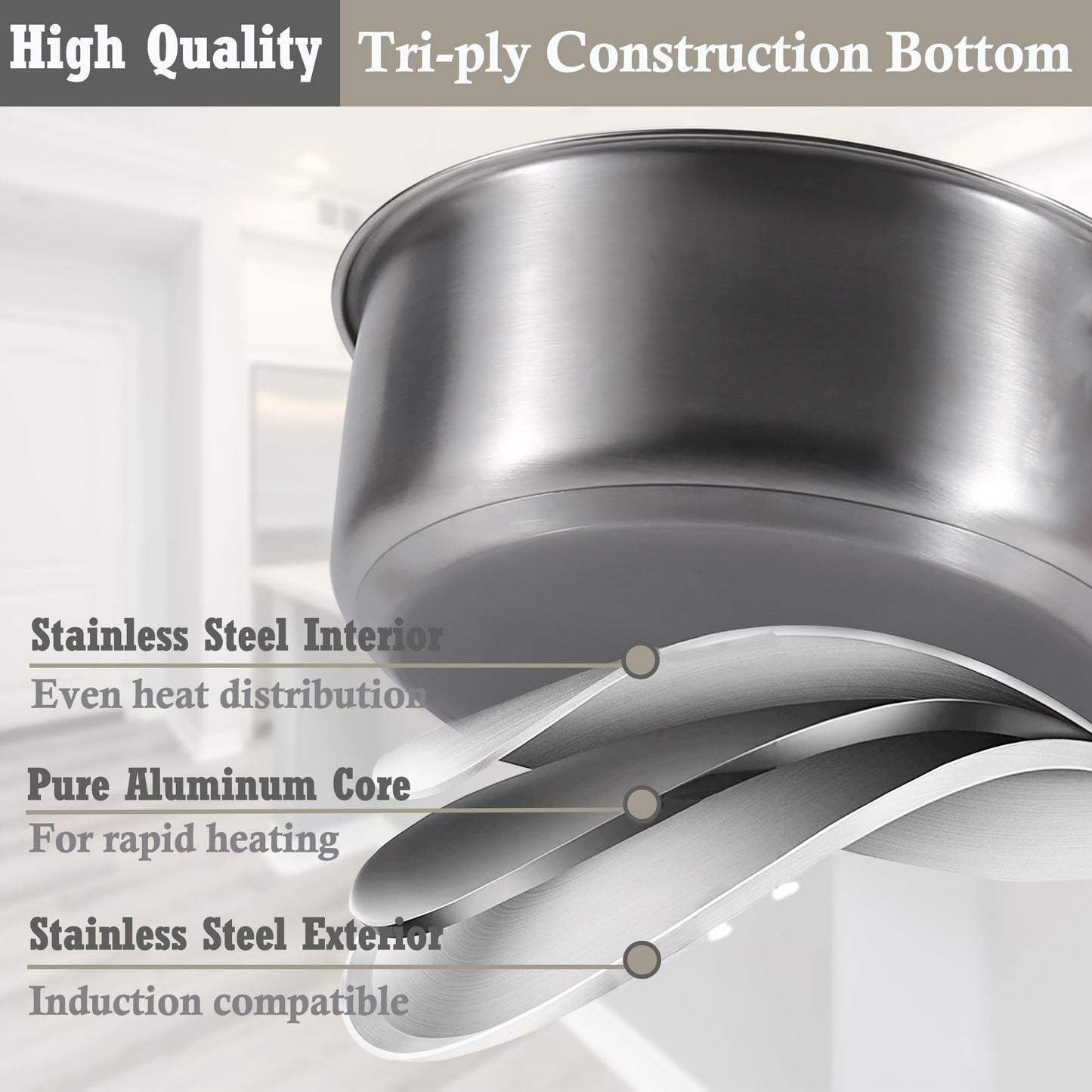 SHEUMNT Stainless Steel pots and Pans Set, 6 Piece Nonstick Kitchen Induction Cookware Set,Works with Induction/Electric and Gas Cooktops, Nonstick, Oven & Dishwasher Safe