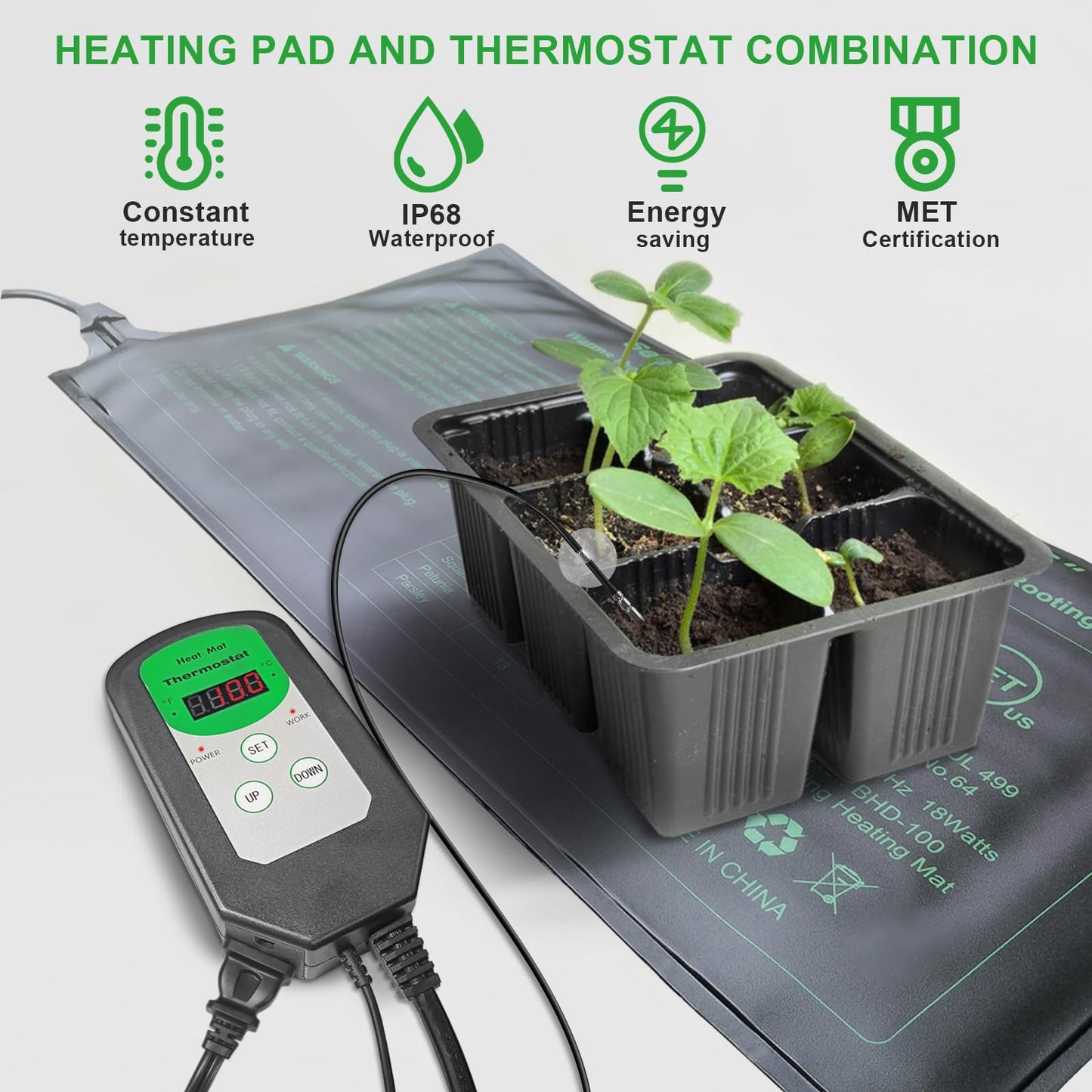 Bestio 10 in x 20.75 in Seedling Heat Mat, Waterproof Heat mats for Seed Starting, MET & UL Dual Certification Standard for Seeding, Greenhouse Growing