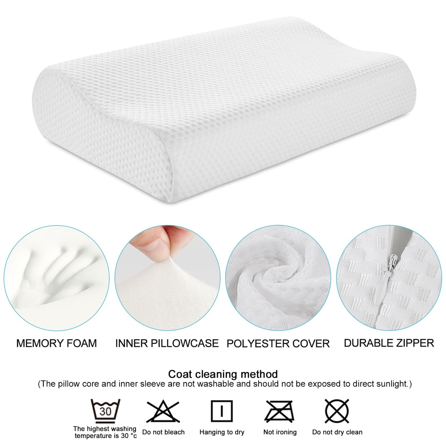 Ergonomic Memory Foam Neck Pillow (Pure White, 23.62 * 13.78 * 4.33/3.54 inch)
