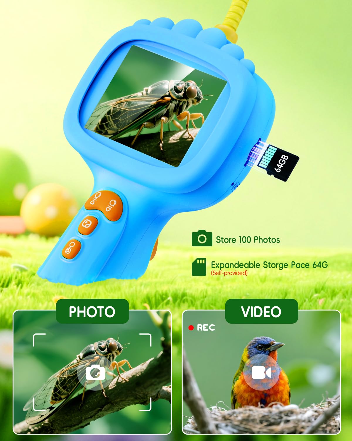 Borescope Snake Camera with Light for Kids, Outdoor Educational STEM Toys, Science Gifts for 5 Year Old Boy, Camping Nature Activities, Best Birthday Gift for Boys, Girls Ages 5,6,7,8,9 Blue