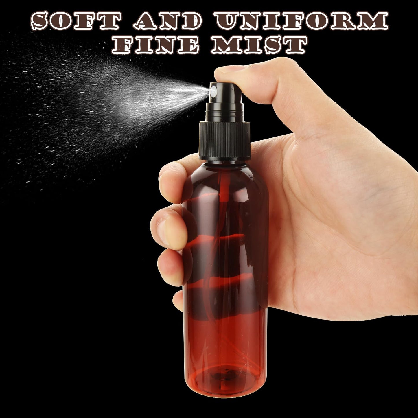 ABuff 60 Pack Plastic Spray Bottles 4oz Small Empty Fine Mist Spray Bottles Amber Clear Bottles for Essential Oils, Bath, Beauty, Hair & Cleaning, Small Spray Bottles for Travel, With 10 Funnels