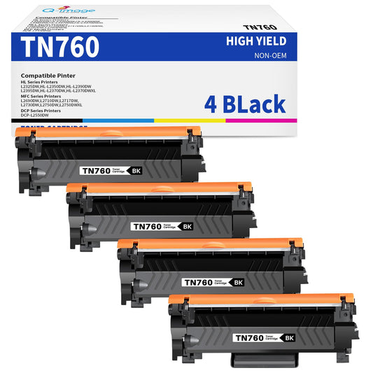 (New Chip) TN760 Compatible Toner Cartridges Replacement for TN760 TN-760 TN730 Toner Work with DCP-L2550DW HL-L2350DW MFC-L2750DW MFC-l2710DW HL-L2370DW HL-L2390DW HL-L2395DW Printer(4 Black)