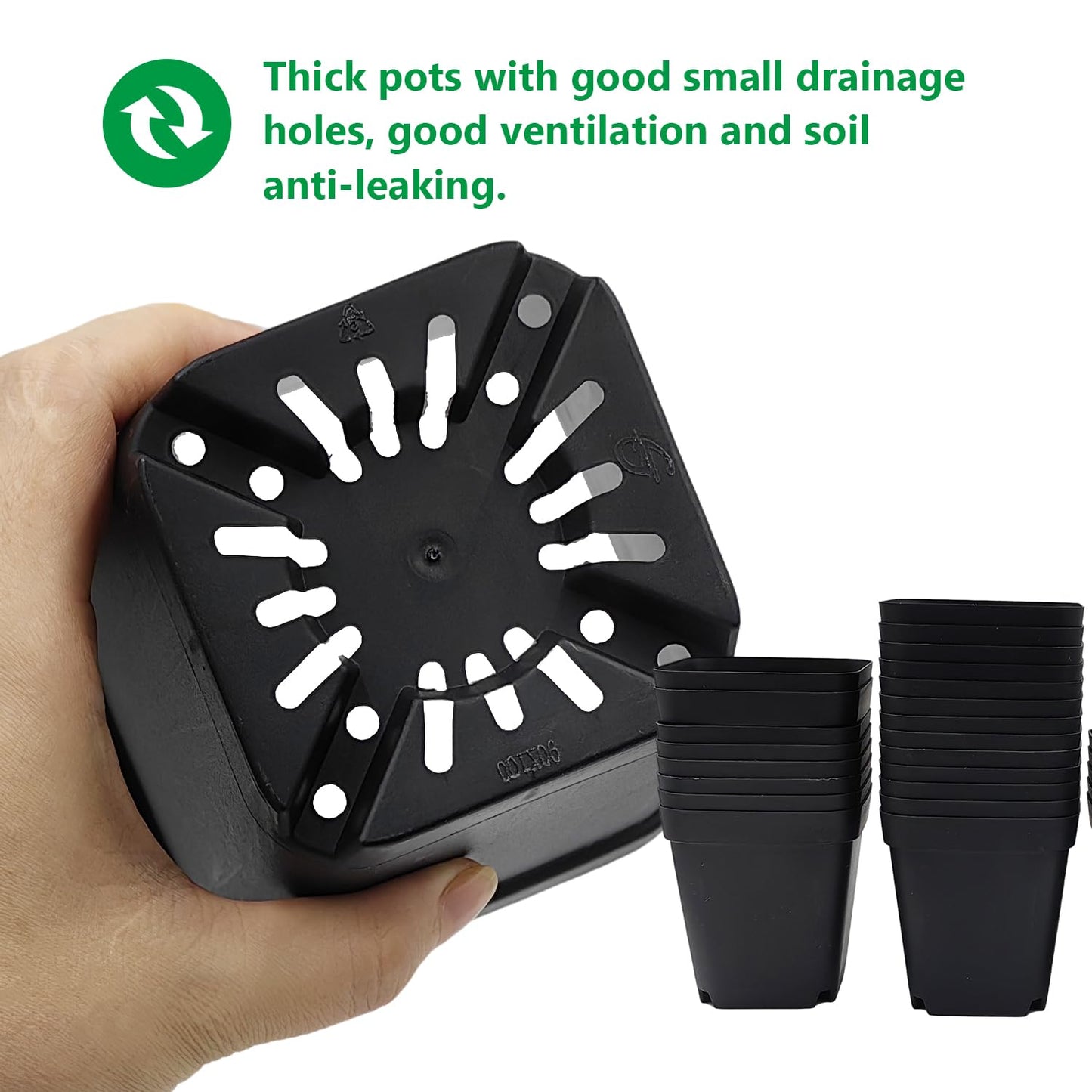RooTrimmer Square Nursery Pots 3.54Inches 90 Pcs Seedling Flower Post Plastic Thick Seed Start Germination for Plant Propagation,Sturdy Suit for 1020 Trays(Black,3.54Inches,90Pcs)