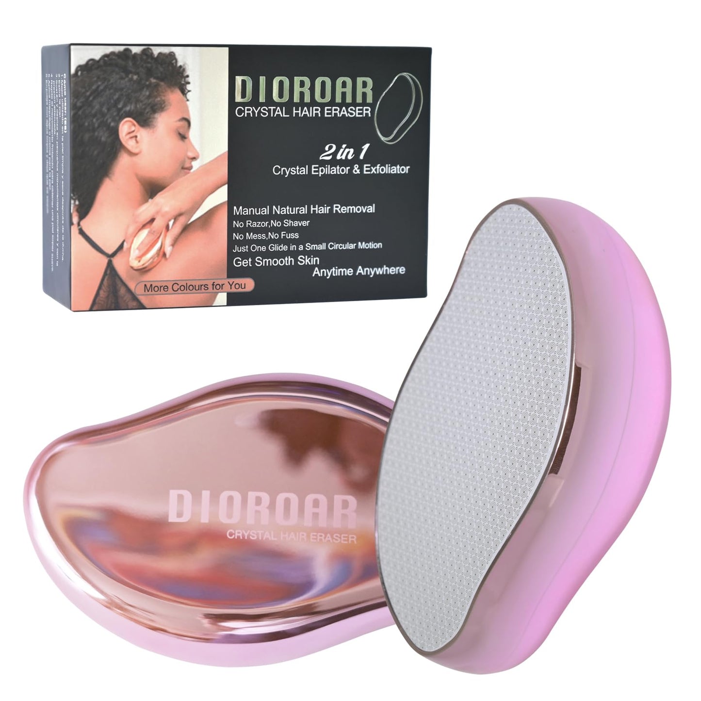DIOROAR Crystal Hair Eraser,Upgrade Crystal Hair Remover,Physical Nano Glass Hair Removal Device,Painless Epilator and Exfoliator without Shaver for Quick Soft Silky Skin(Light Pink)